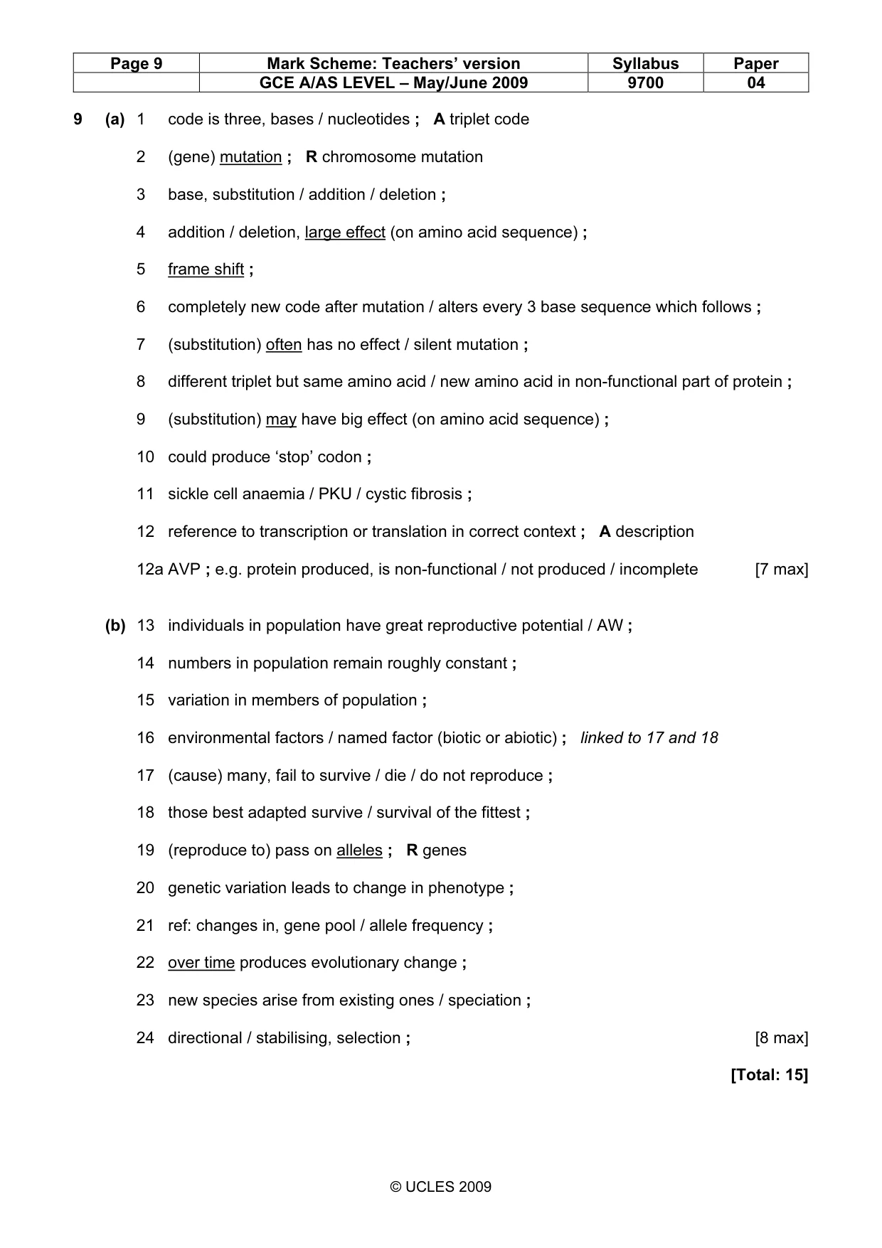 Mark scheme, page 9 of 11