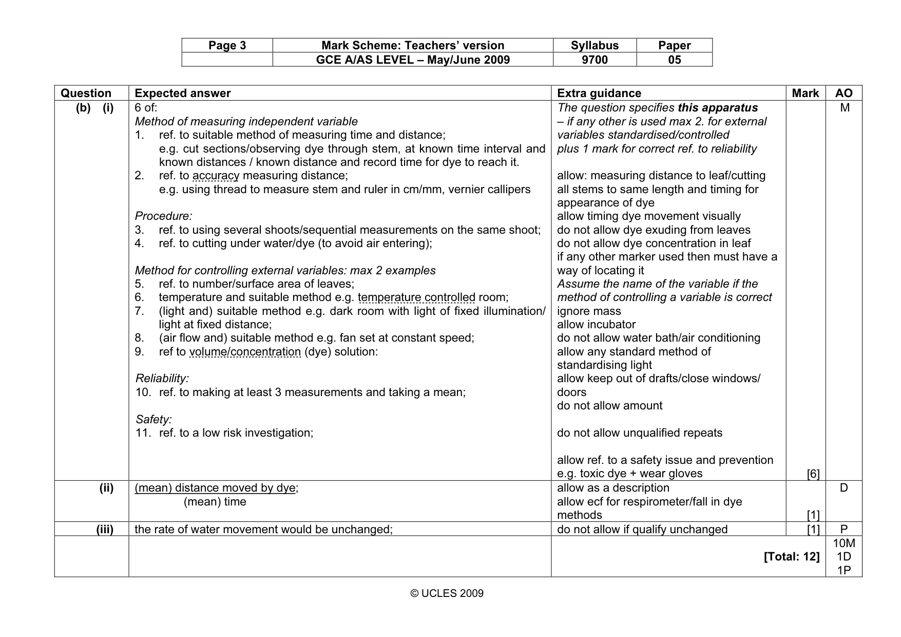 Mark scheme, page 3 of 5