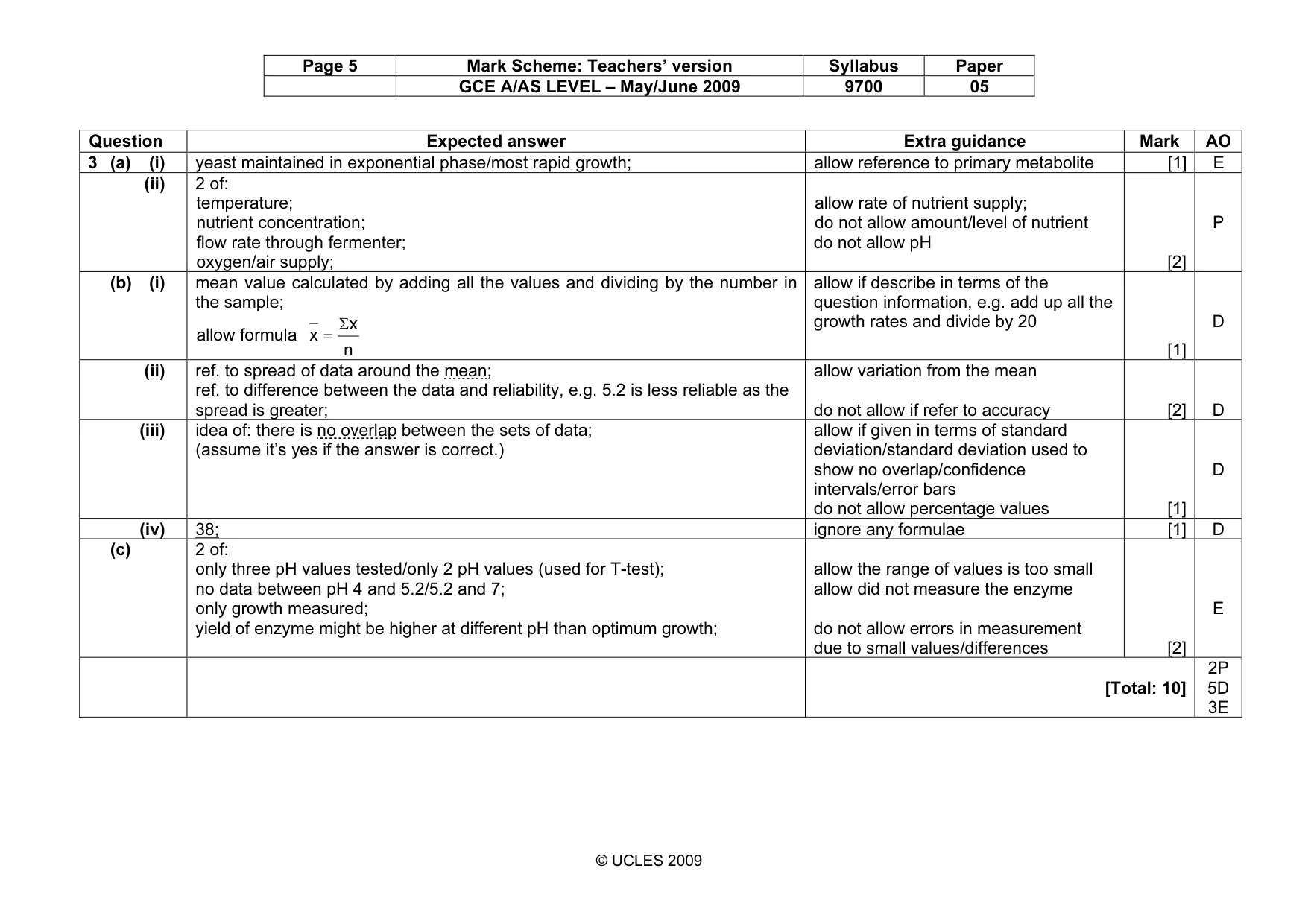 Mark scheme, page 5 of 5