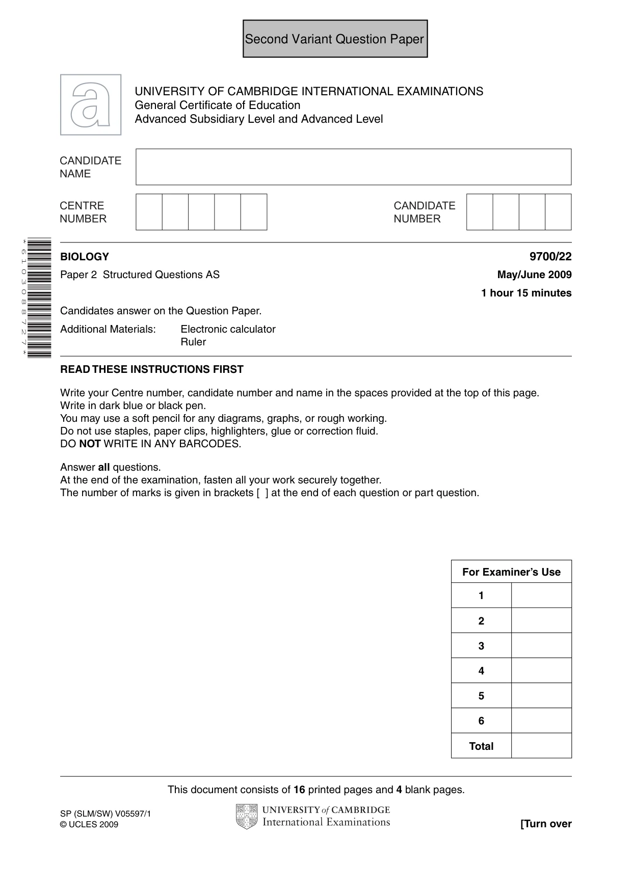 Cambridge A Level Biology 9700 2009 May/June Paper 2 · Variant 1 question paper, page 22 of 41