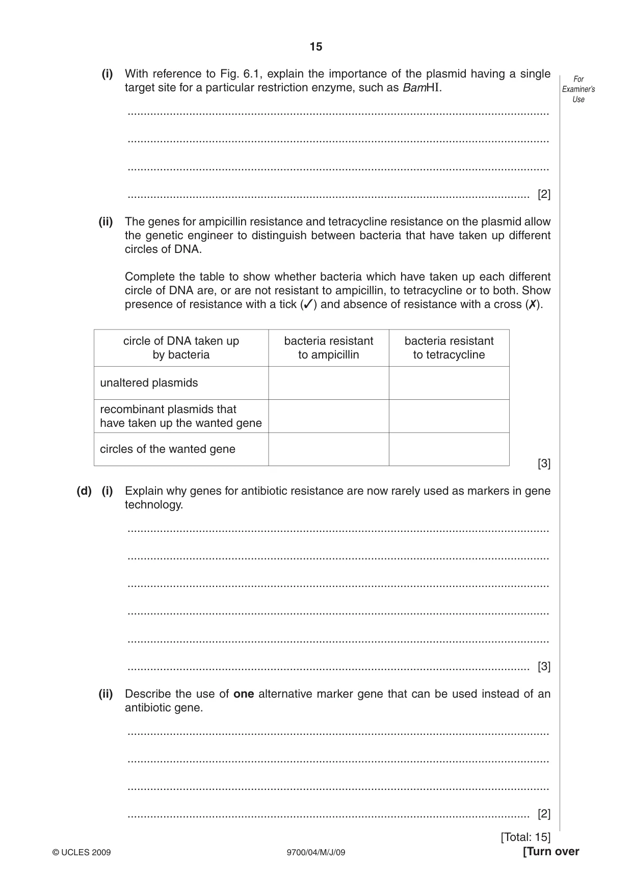 Cambridge A Level Biology 9700 2009 May/June Paper 4 · Variant 1 question paper, page 15 of 24