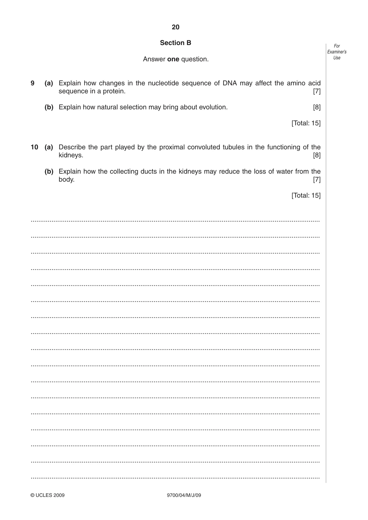 Cambridge A Level Biology 9700 2009 May/June Paper 4 · Variant 1 question paper, page 20 of 24