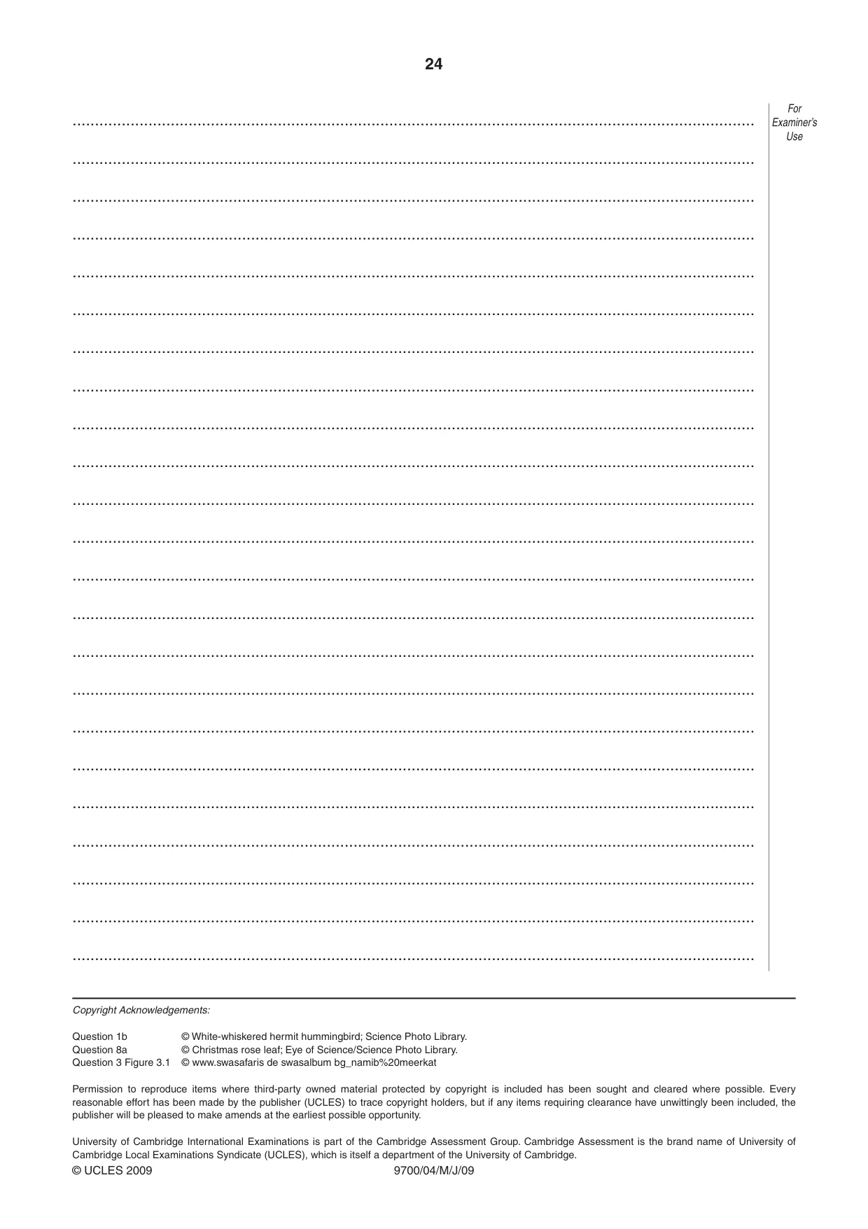 Cambridge A Level Biology 9700 2009 May/June Paper 4 · Variant 1 question paper, page 24 of 24