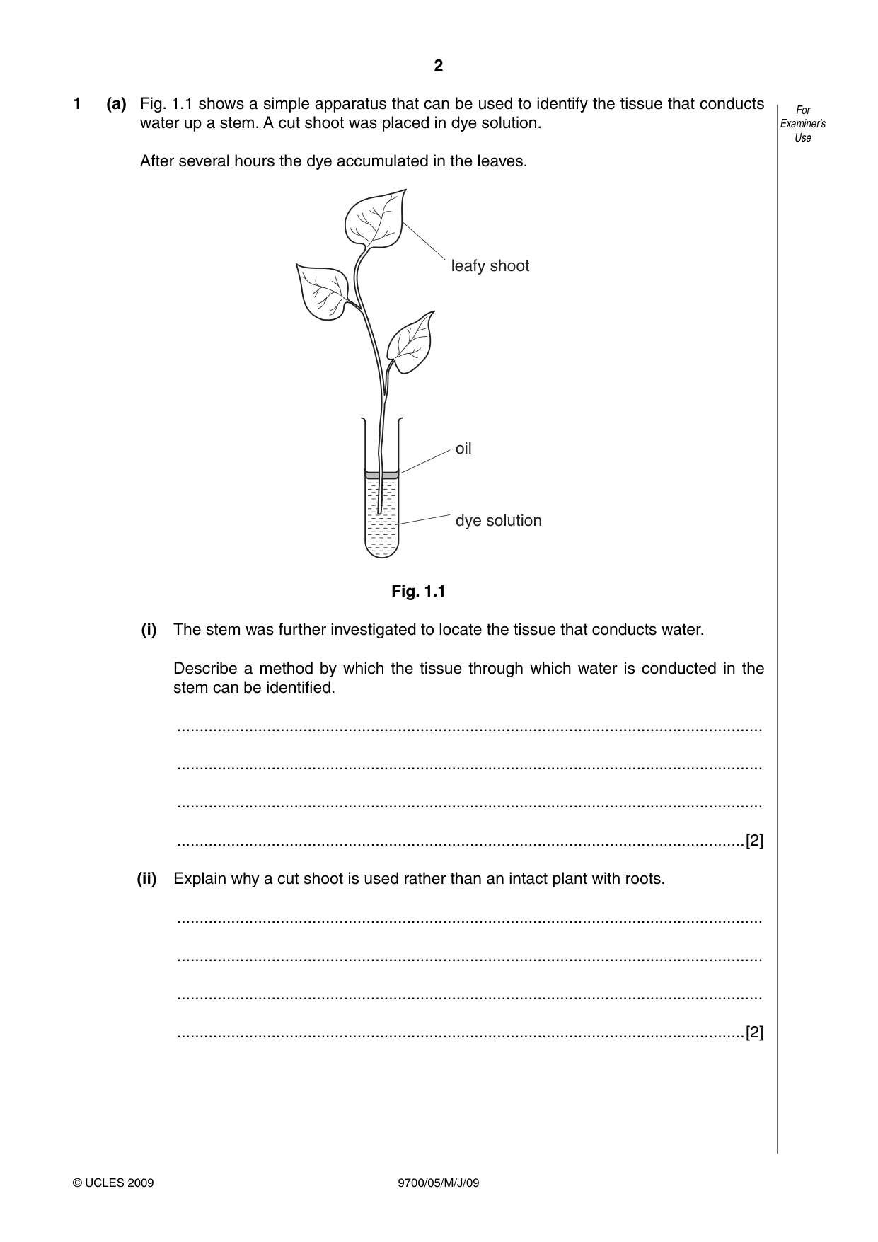 Cambridge A Level Biology 9700 2009 May/June Paper 5 · Variant 1 question paper, page 2 of 8