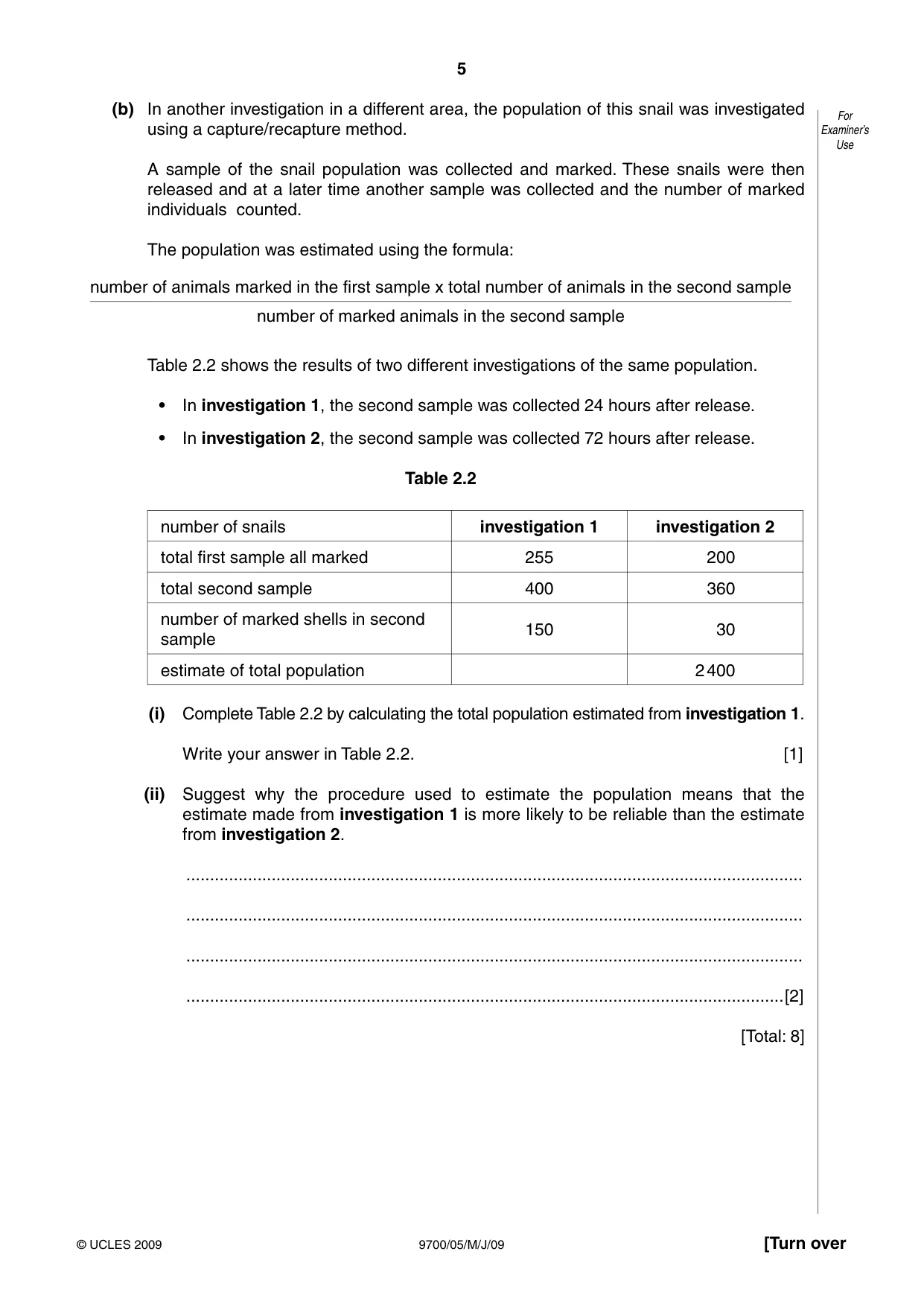 Cambridge A Level Biology 9700 2009 May/June Paper 5 · Variant 1 question paper, page 5 of 8