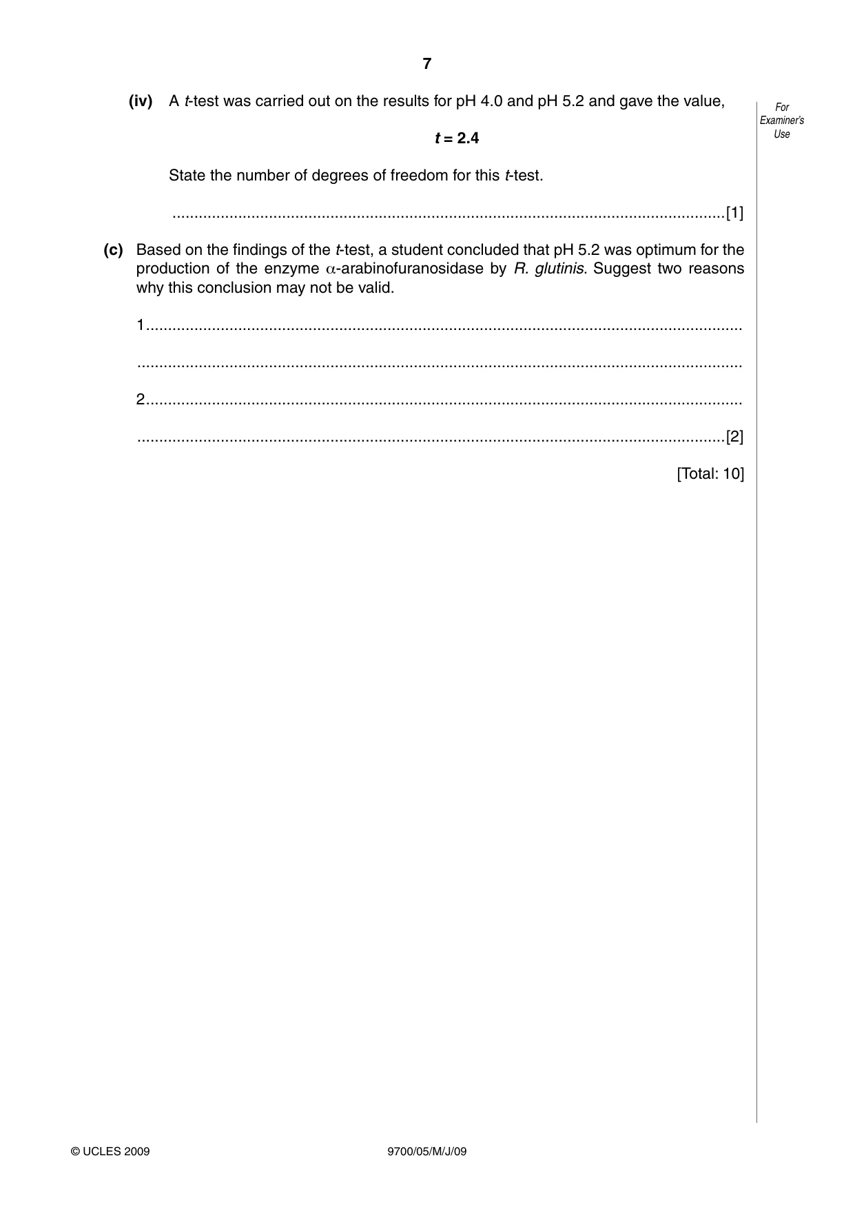Cambridge A Level Biology 9700 2009 May/June Paper 5 · Variant 1 question paper, page 7 of 8
