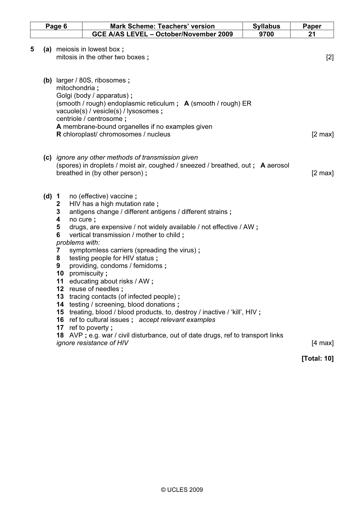 Mark scheme, page 6 of 7