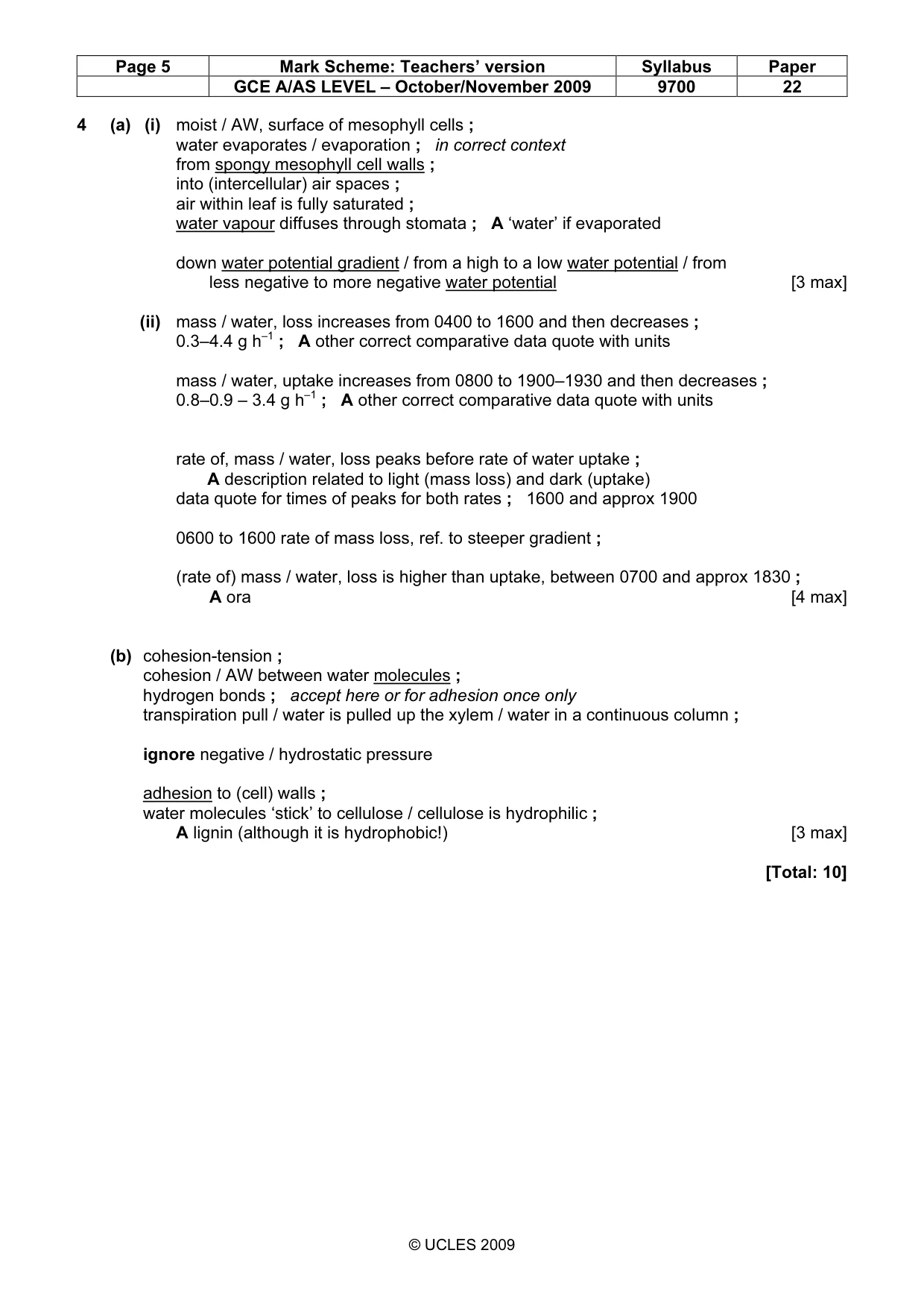 Mark scheme, page 5 of 7
