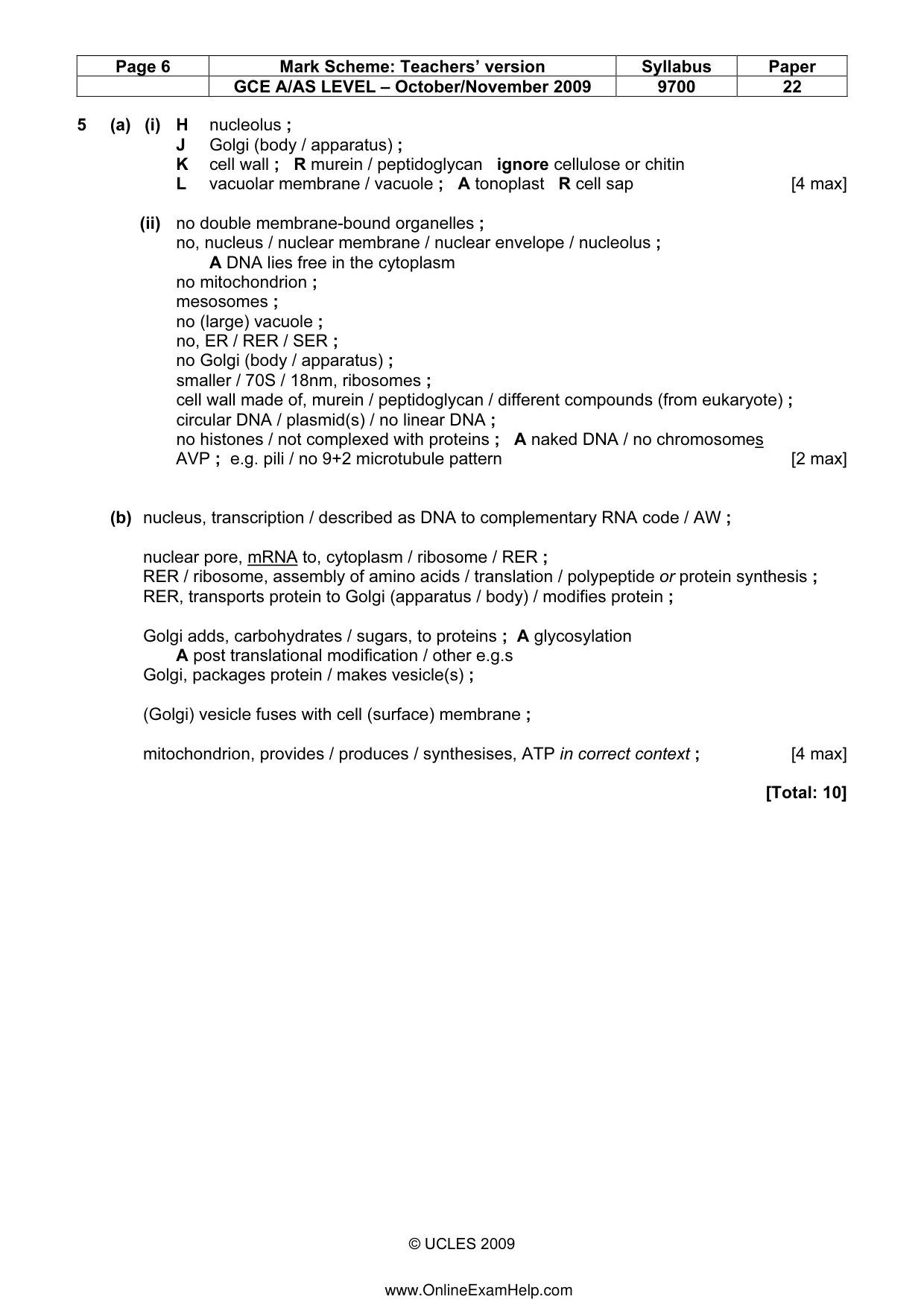 Mark scheme, page 6 of 7