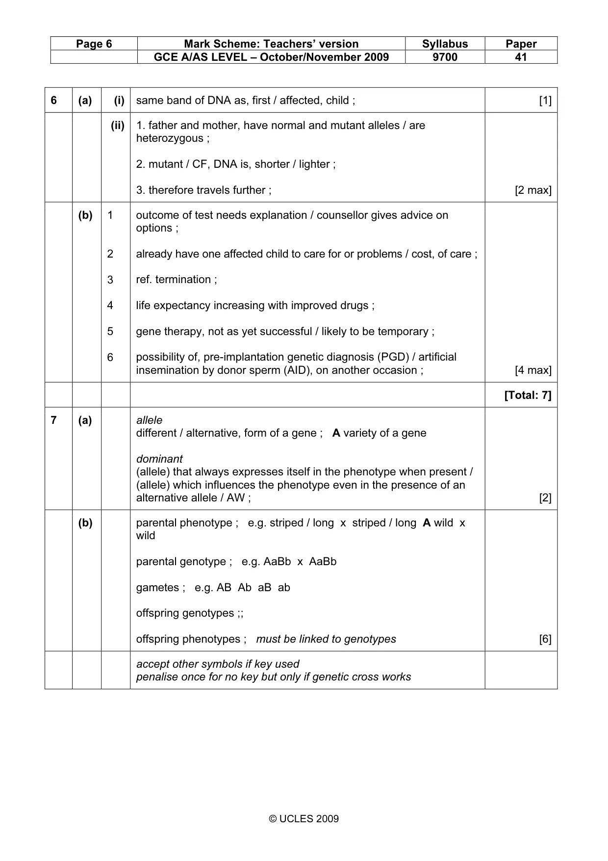 Mark scheme, page 6 of 10