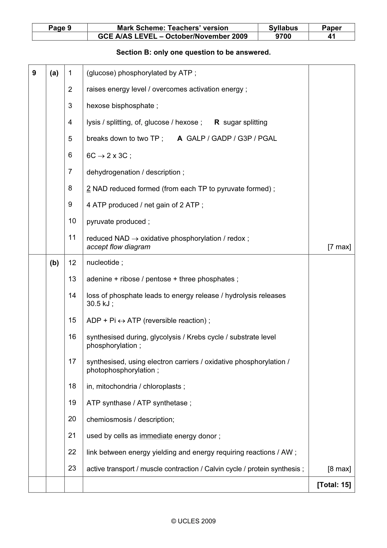 Mark scheme, page 9 of 10