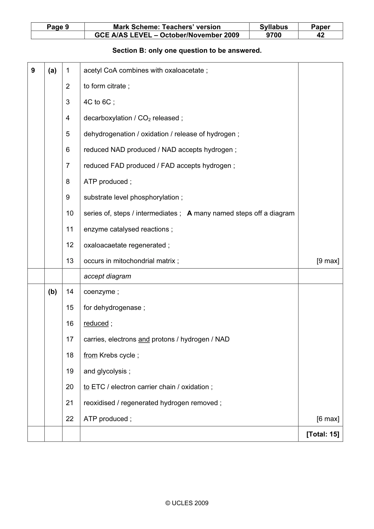 Mark scheme, page 9 of 10