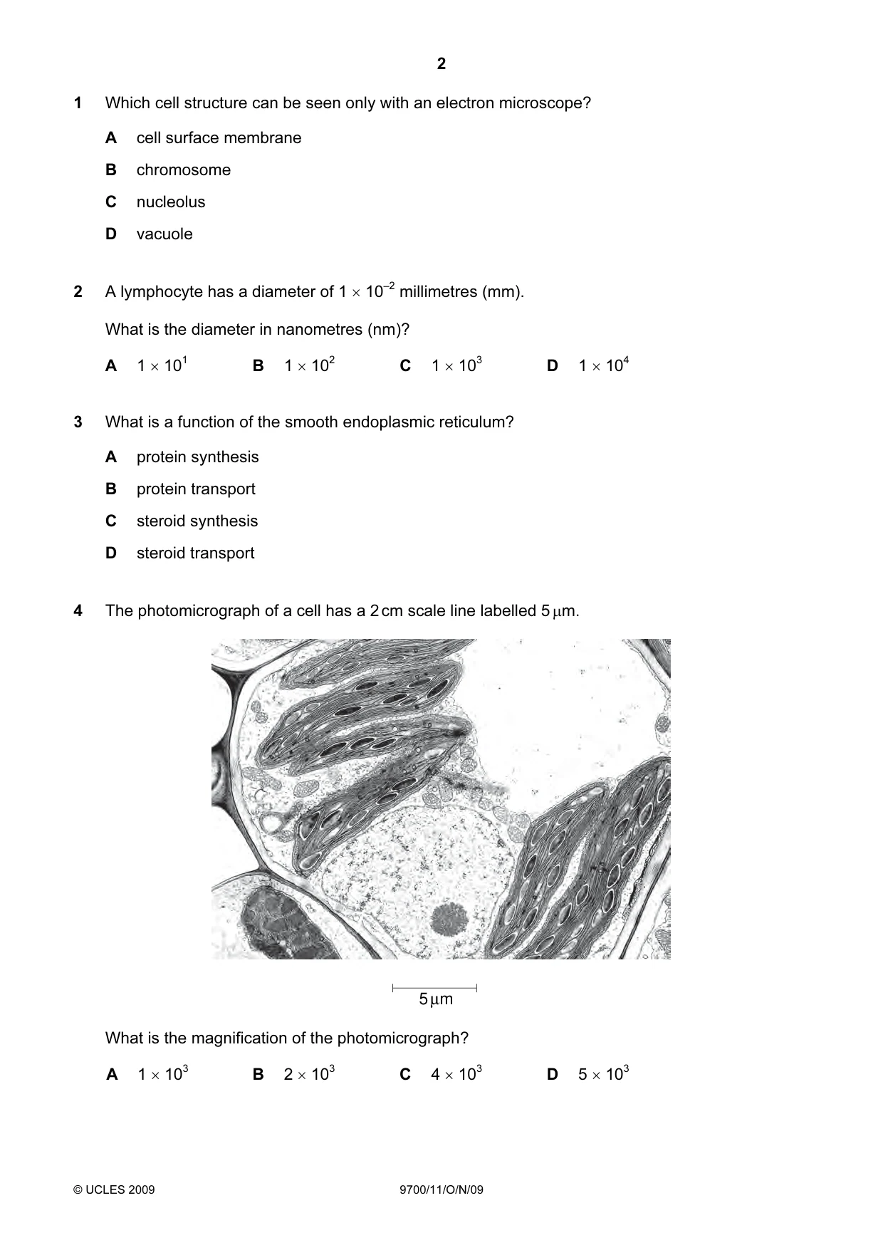 Cambridge A Level Biology 9700 2009 Oct/Nov Paper 1 · Variant 1 question paper, page 2 of 16