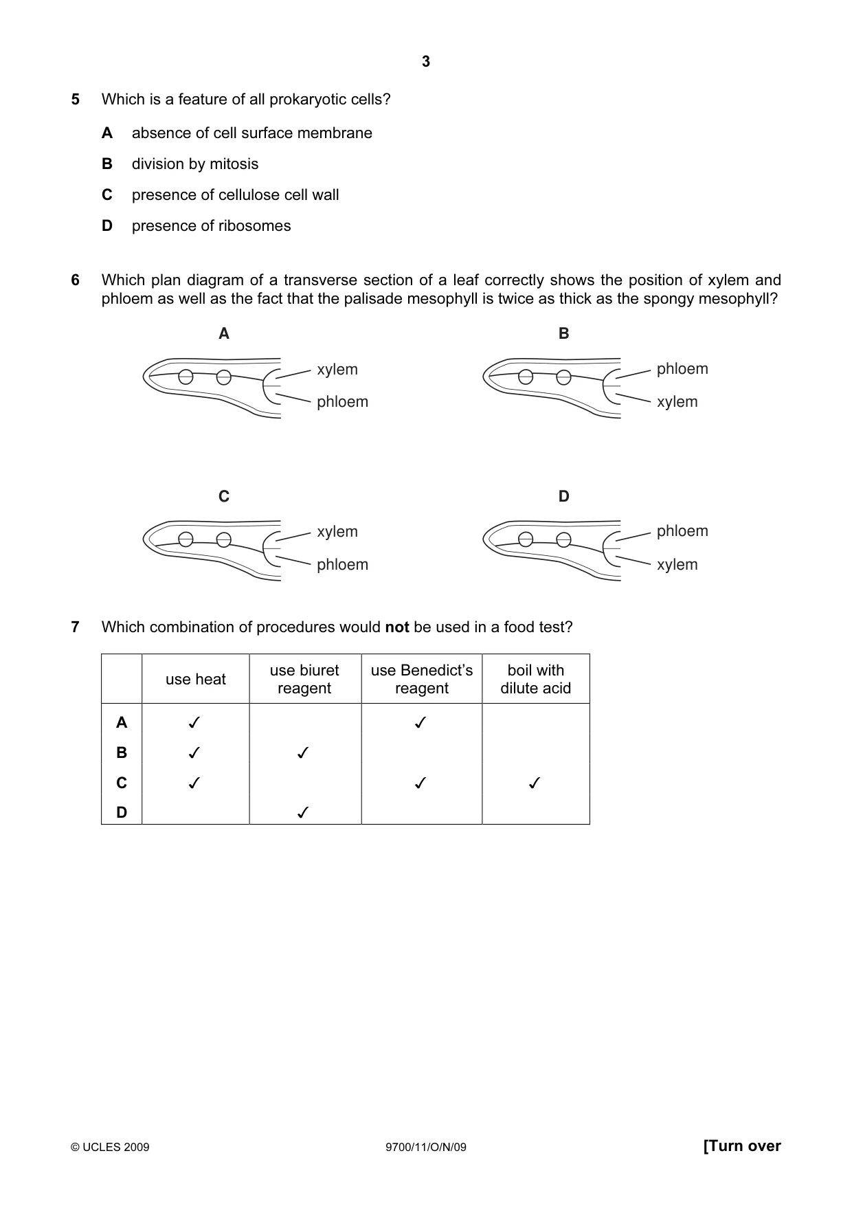 Cambridge A Level Biology 9700 2009 Oct/Nov Paper 1 · Variant 1 question paper, page 3 of 16