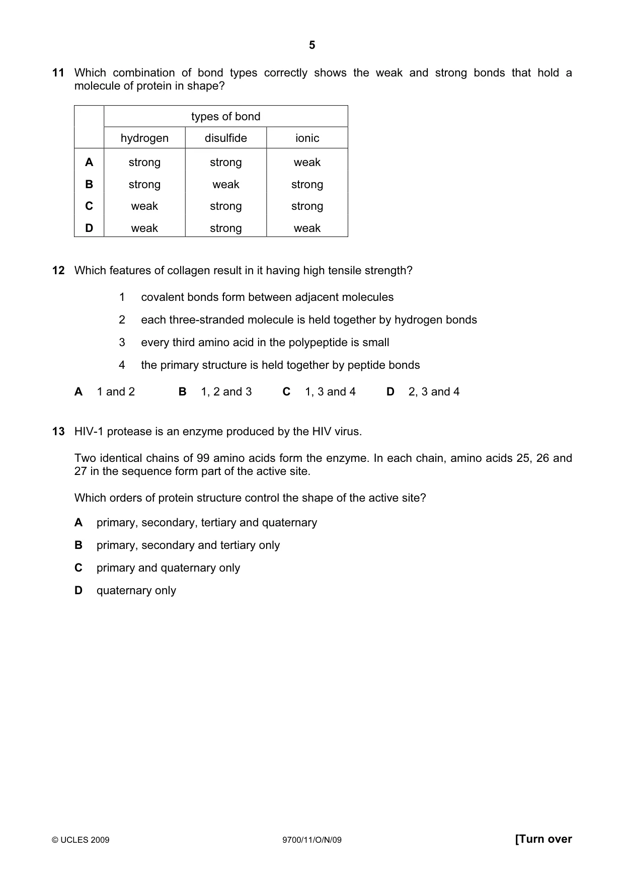 Cambridge A Level Biology 9700 2009 Oct/Nov Paper 1 · Variant 1 question paper, page 5 of 16