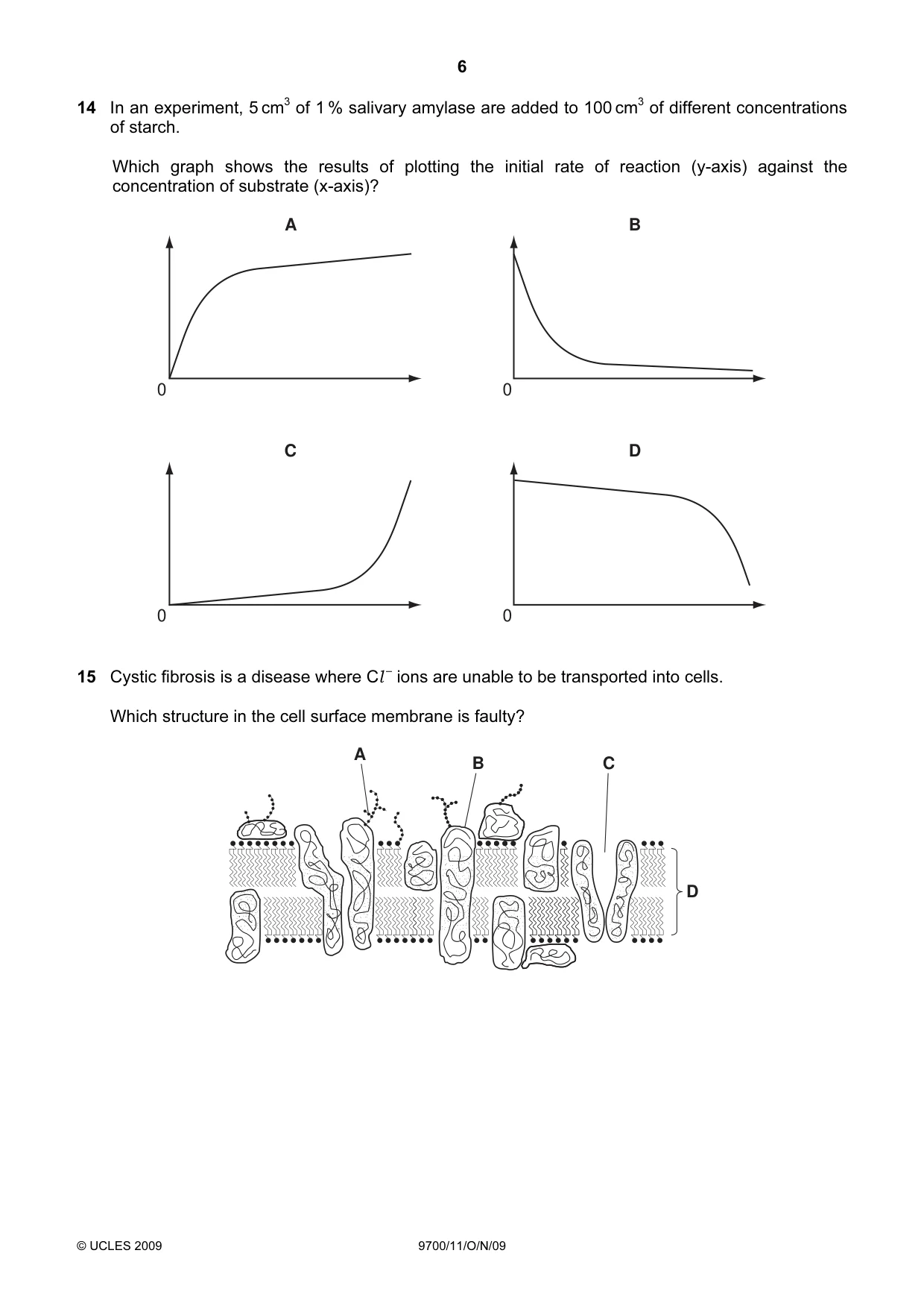 Cambridge A Level Biology 9700 2009 Oct/Nov Paper 1 · Variant 1 question paper, page 6 of 16