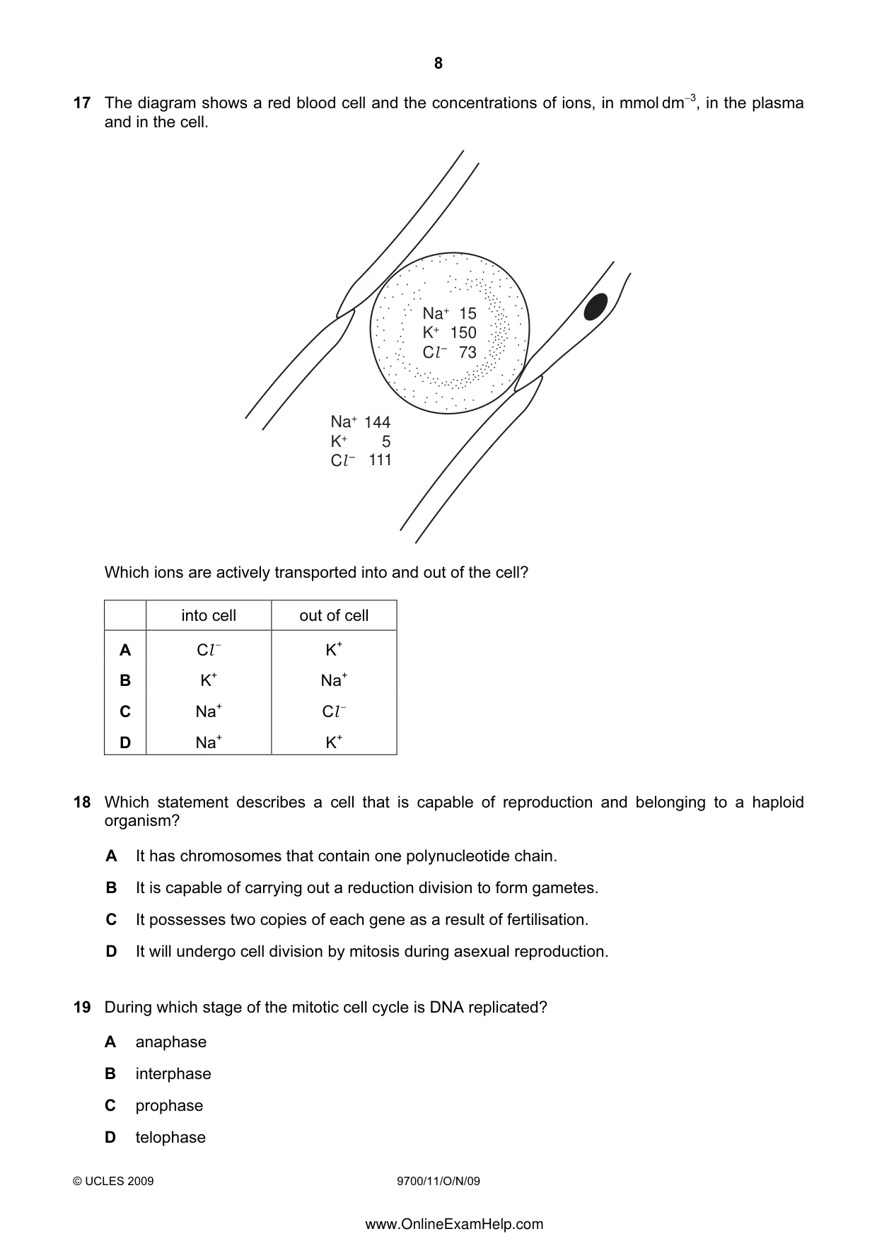 Cambridge A Level Biology 9700 2009 Oct/Nov Paper 1 · Variant 1 question paper, page 8 of 16