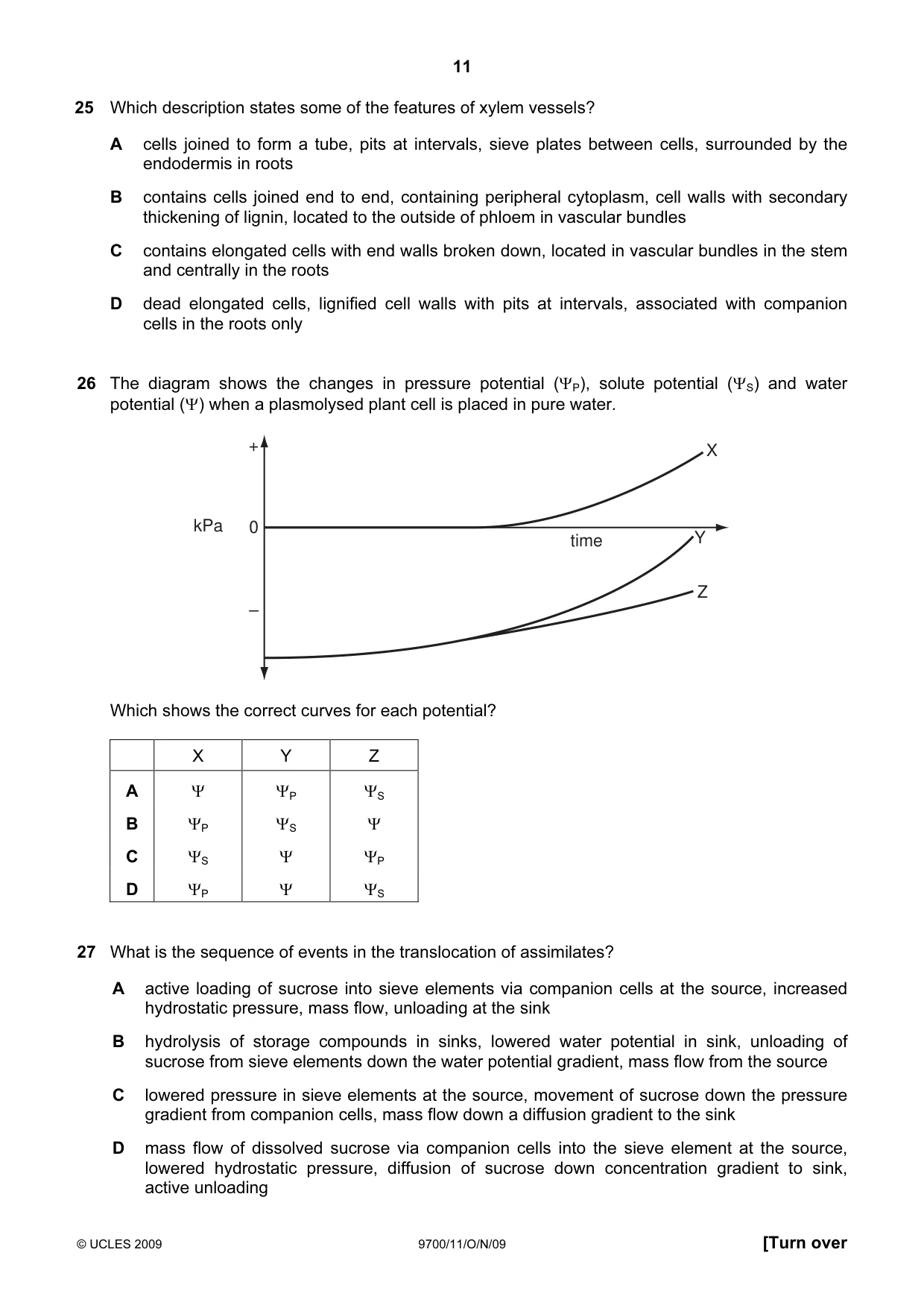 Cambridge A Level Biology 9700 2009 Oct/Nov Paper 1 · Variant 1 question paper, page 11 of 16