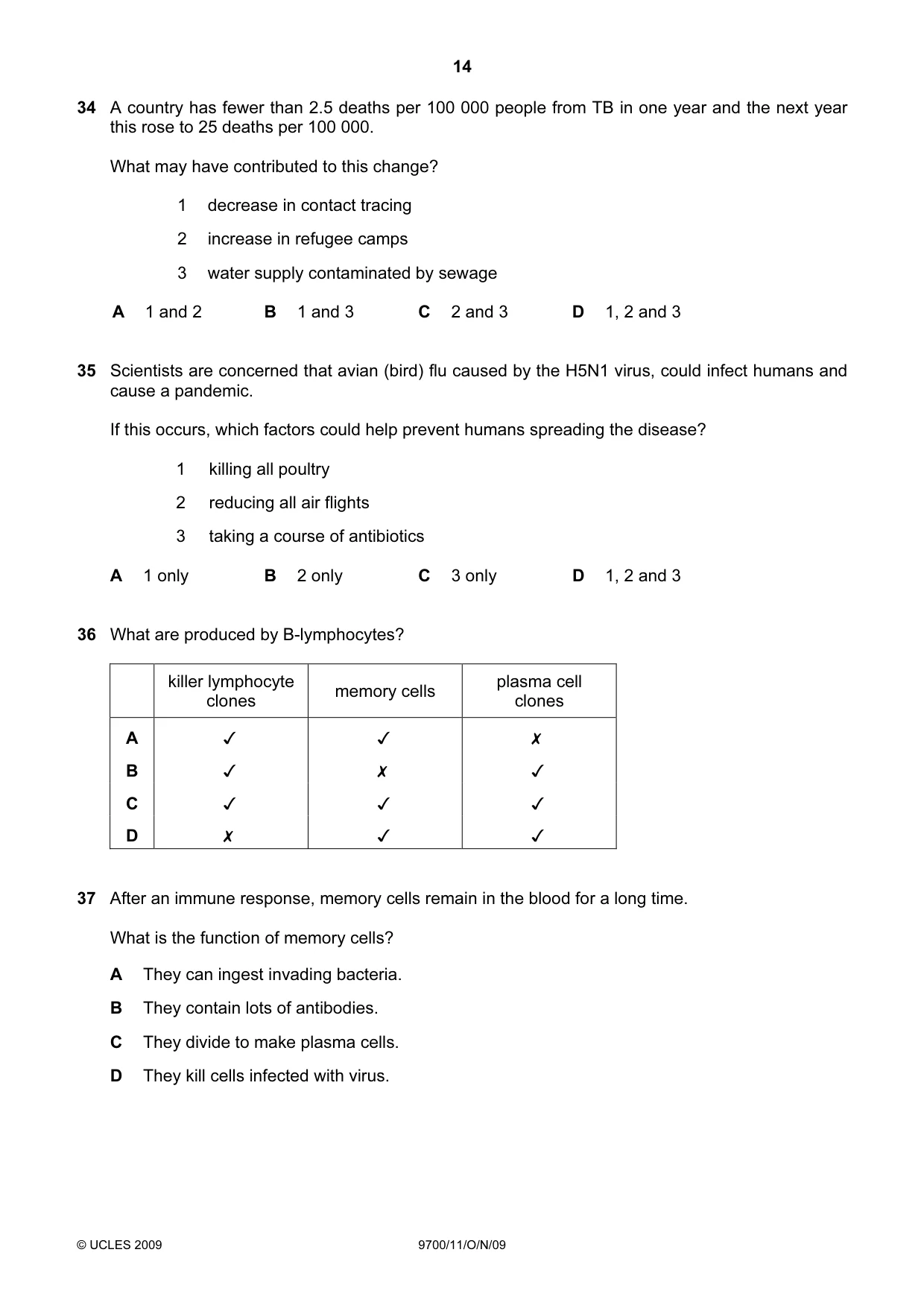 Cambridge A Level Biology 9700 2009 Oct/Nov Paper 1 · Variant 1 question paper, page 14 of 16