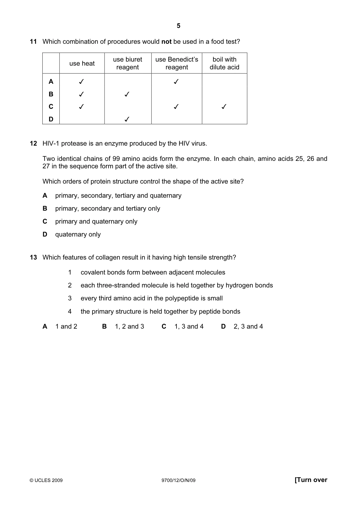 Cambridge A Level Biology 9700 2009 Oct/Nov Paper 1 · Variant 2 question paper, page 5 of 16