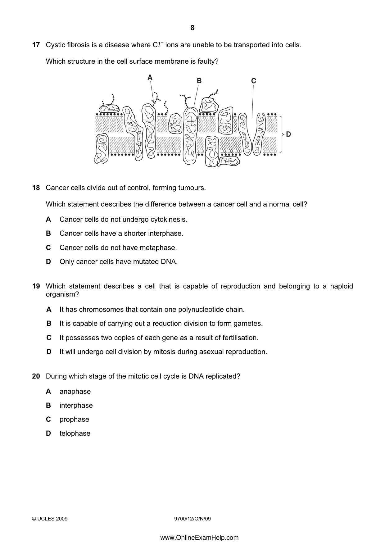Cambridge A Level Biology 9700 2009 Oct/Nov Paper 1 · Variant 2 question paper, page 8 of 16