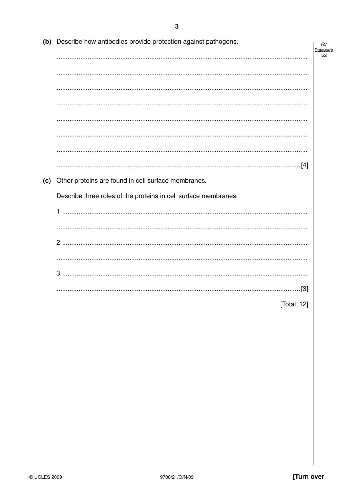 Cambridge A Level Biology 9700 2009 Oct/Nov Paper 2 · Variant 1 question paper, page 3 of 16