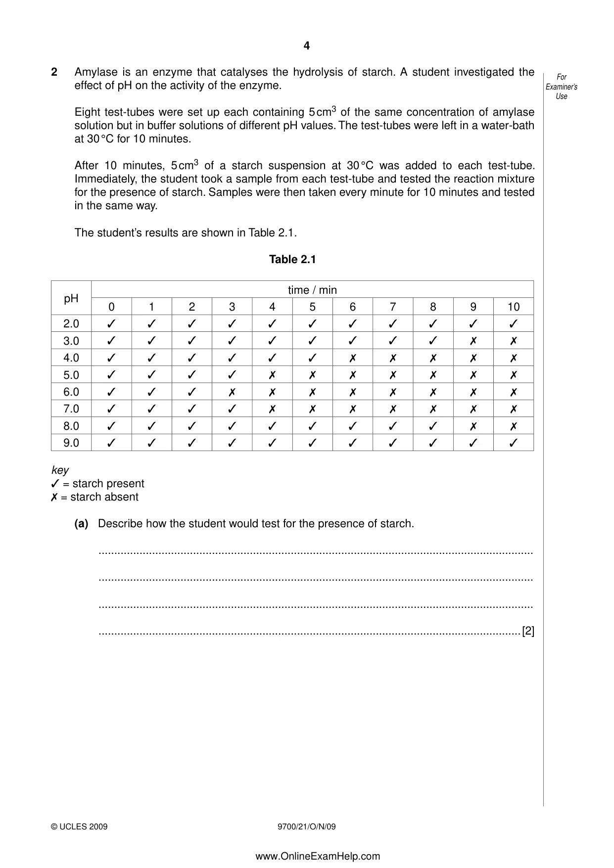 Cambridge A Level Biology 9700 2009 Oct/Nov Paper 2 · Variant 1 question paper, page 4 of 16