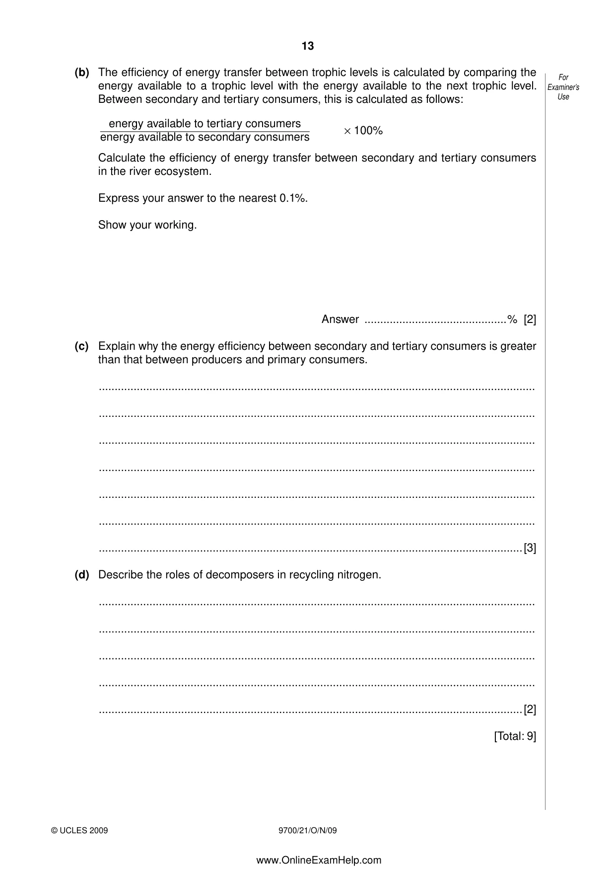 Cambridge A Level Biology 9700 2009 Oct/Nov Paper 2 · Variant 1 question paper, page 13 of 16