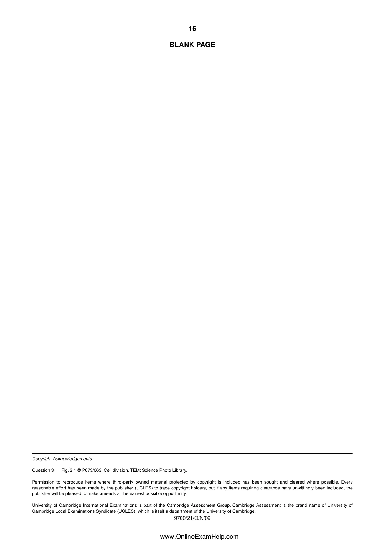 Cambridge A Level Biology 9700 2009 Oct/Nov Paper 2 · Variant 1 question paper, page 16 of 16