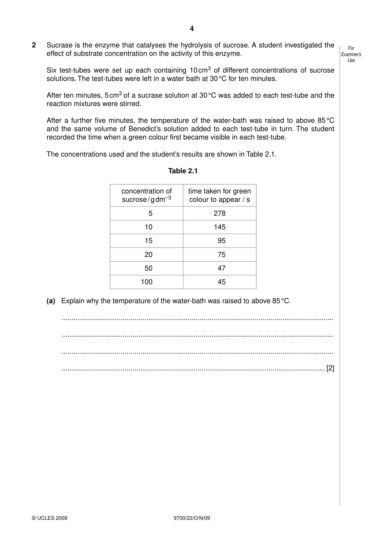 Cambridge A Level Biology 9700 2009 Oct/Nov Paper 2 · Variant 2 question paper, page 4 of 16