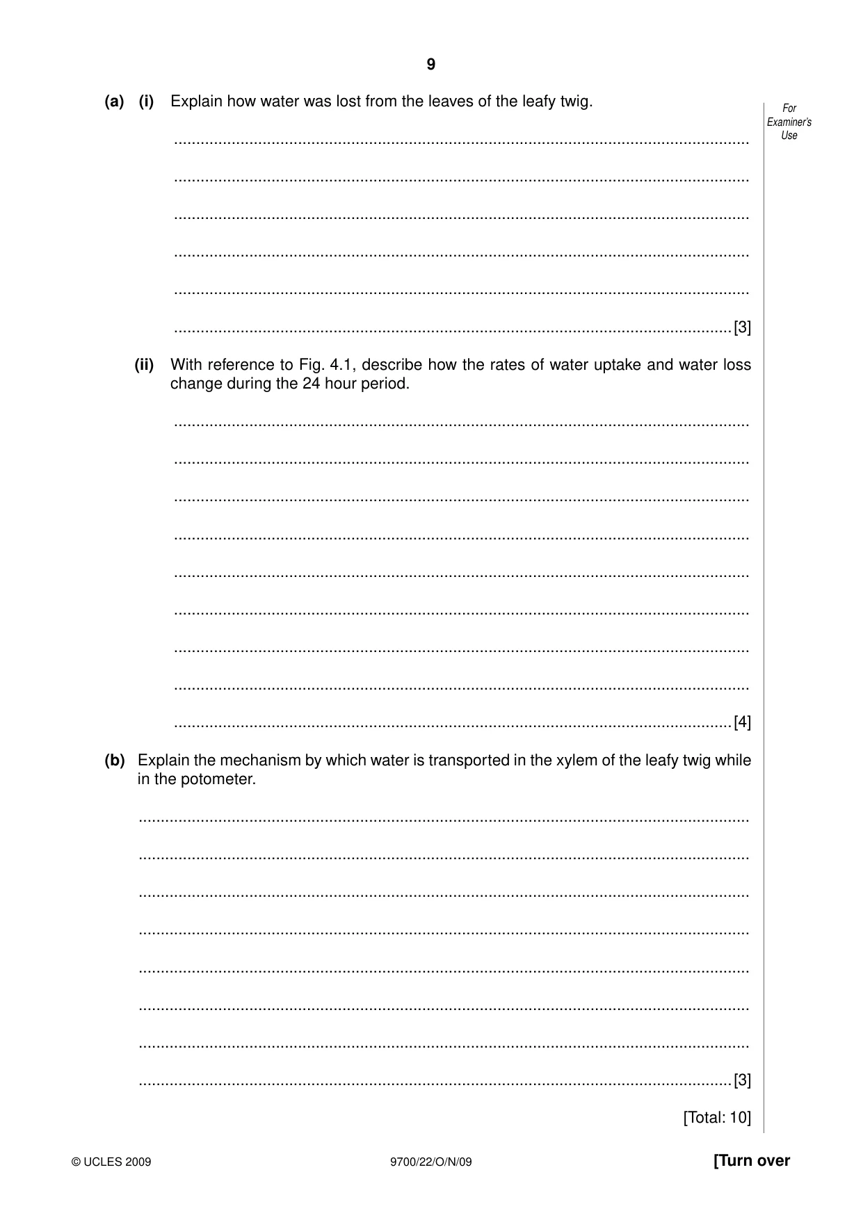 Cambridge A Level Biology 9700 2009 Oct/Nov Paper 2 · Variant 2 question paper, page 9 of 16