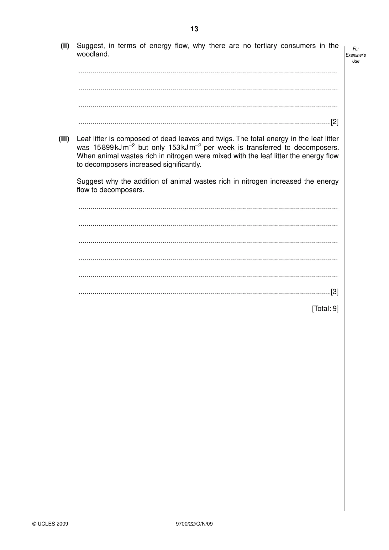 Cambridge A Level Biology 9700 2009 Oct/Nov Paper 2 · Variant 2 question paper, page 13 of 16