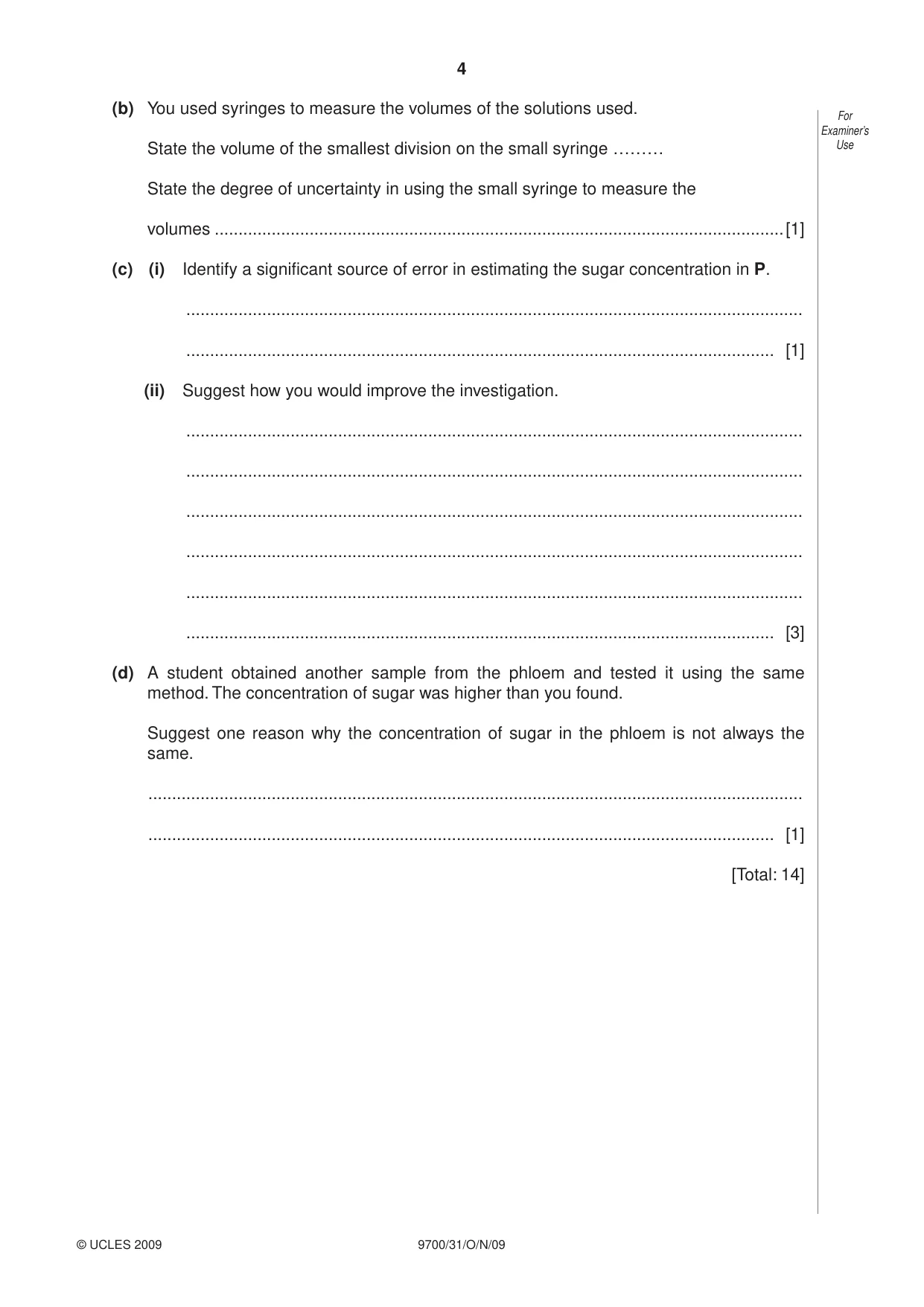 Cambridge A Level Biology 9700 2009 Oct/Nov Paper 3 · Variant 1 question paper, page 4 of 12