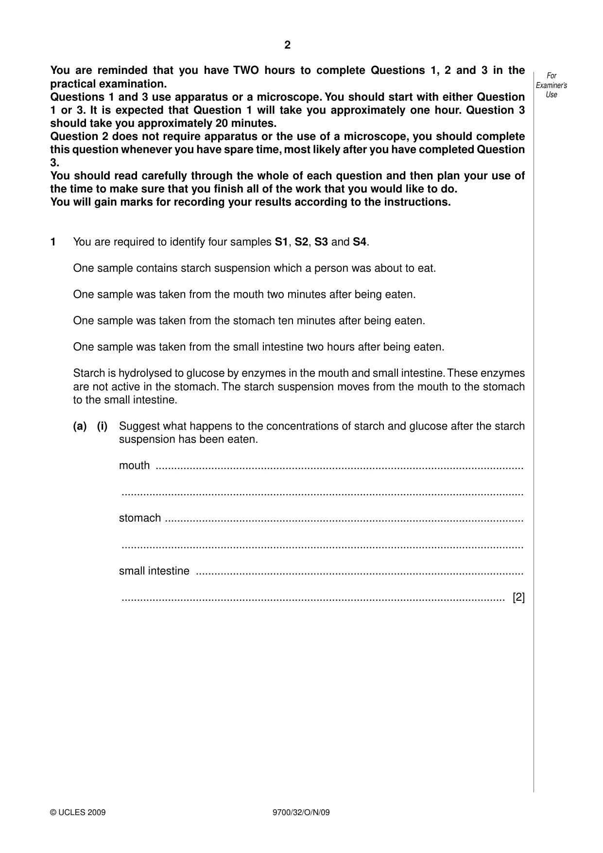 Cambridge A Level Biology 9700 2009 Oct/Nov Paper 3 · Variant 2 question paper, page 2 of 12