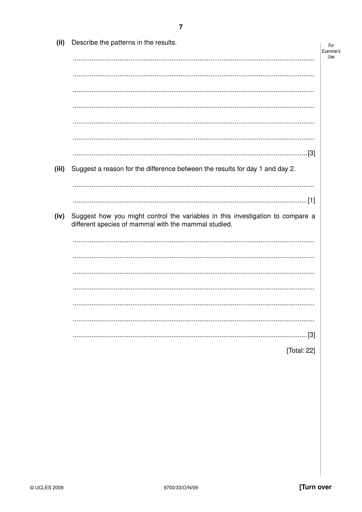 Cambridge A Level Biology 9700 2009 Oct/Nov Paper 3 · Variant 3 question paper, page 7 of 12