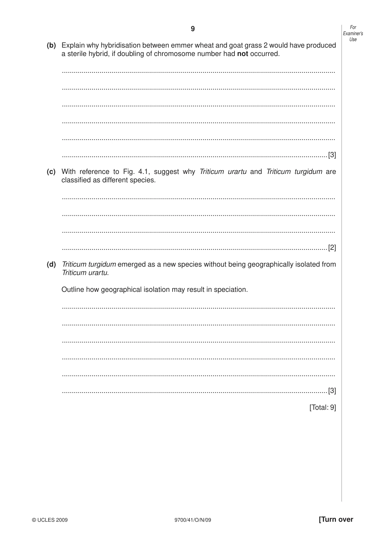 Cambridge A Level Biology 9700 2009 Oct/Nov Paper 4 · Variant 1 question paper, page 9 of 24