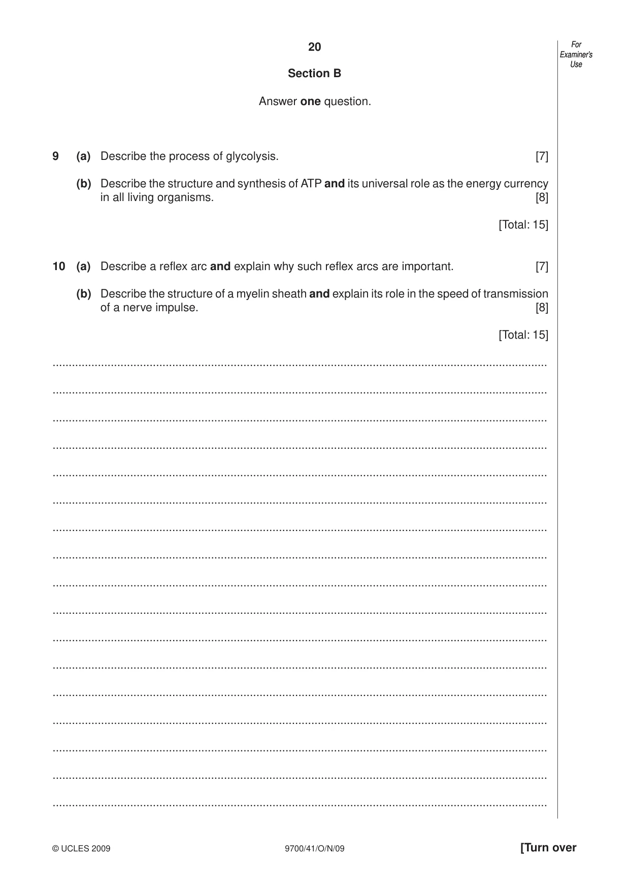 Cambridge A Level Biology 9700 2009 Oct/Nov Paper 4 · Variant 1 question paper, page 20 of 24