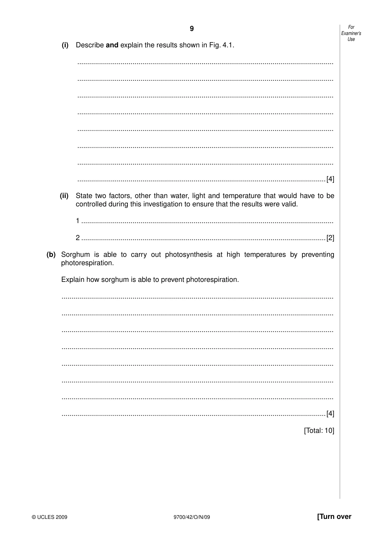 Cambridge A Level Biology 9700 2009 Oct/Nov Paper 4 · Variant 2 question paper, page 9 of 24