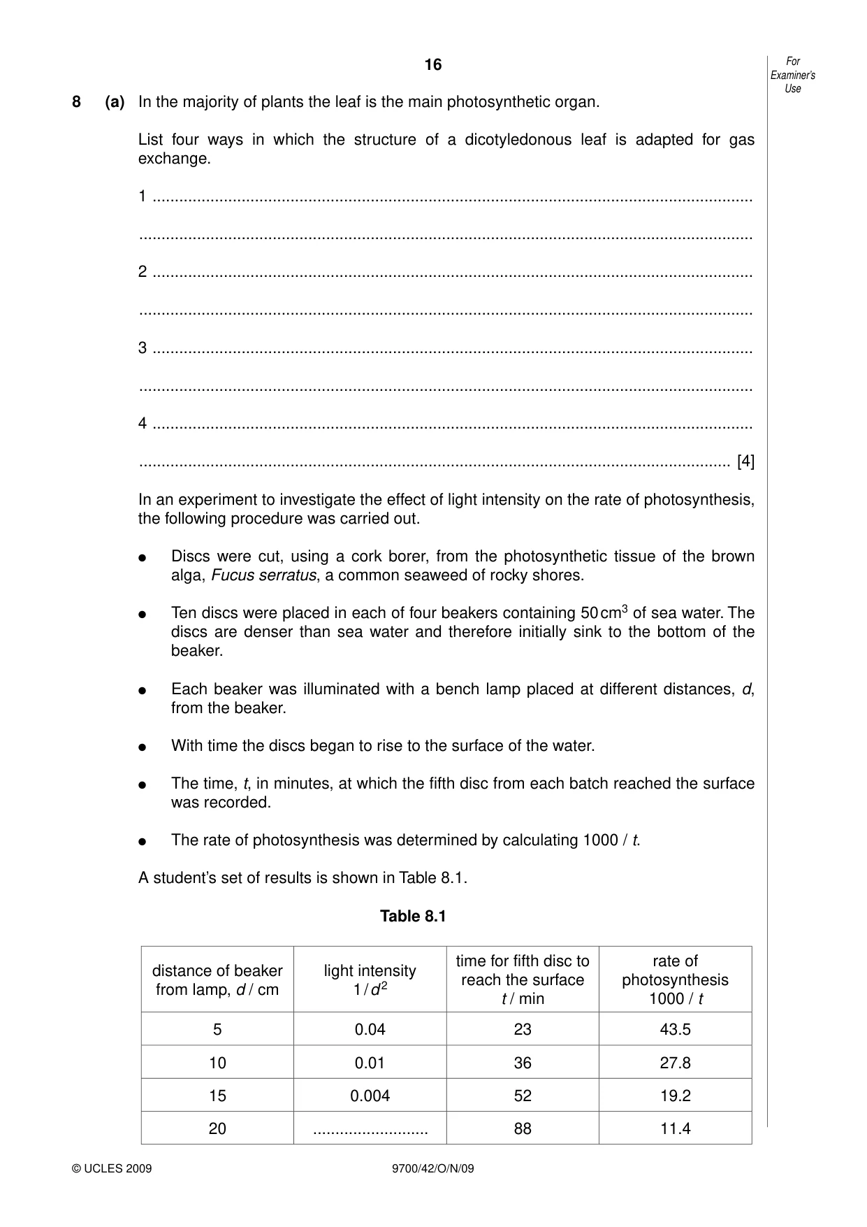 Cambridge A Level Biology 9700 2009 Oct/Nov Paper 4 · Variant 2 question paper, page 16 of 24