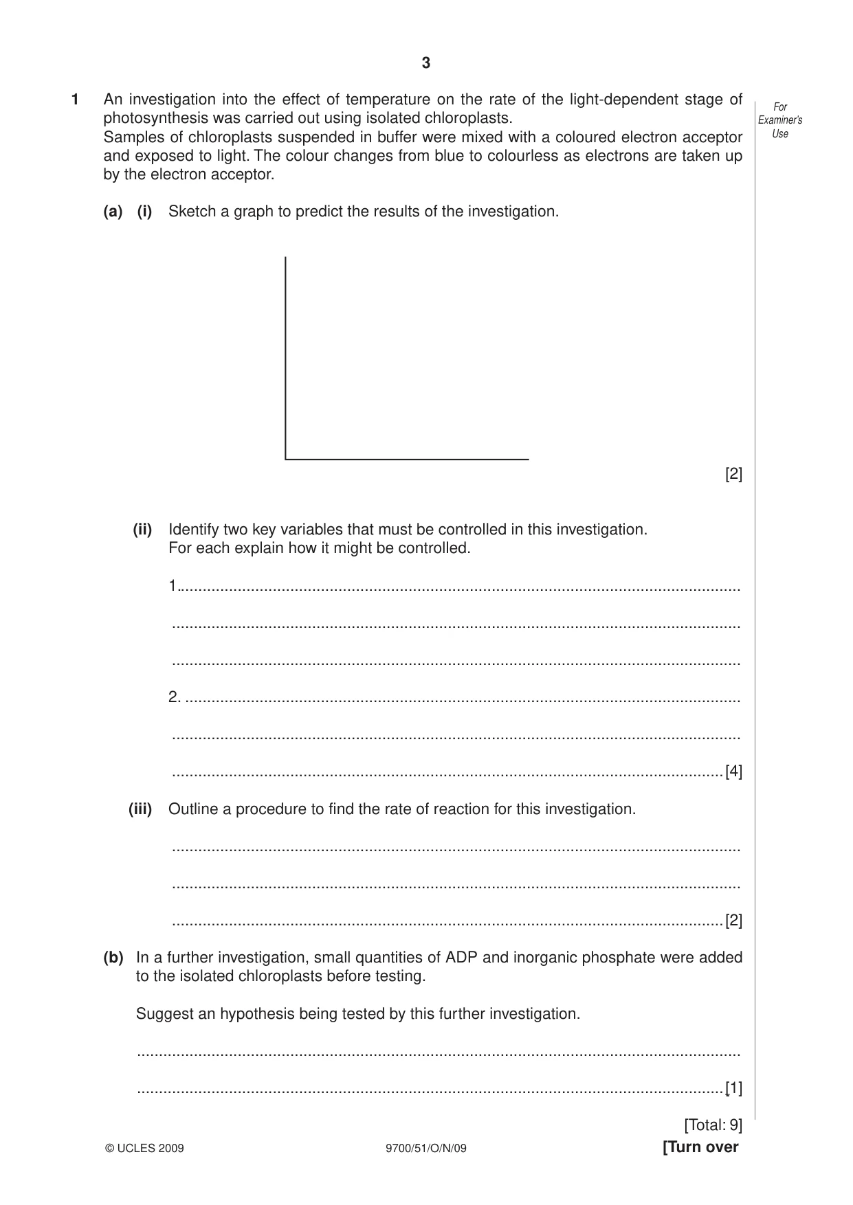 Cambridge A Level Biology 9700 2009 Oct/Nov Paper 5 · Variant 1 question paper, page 3 of 12