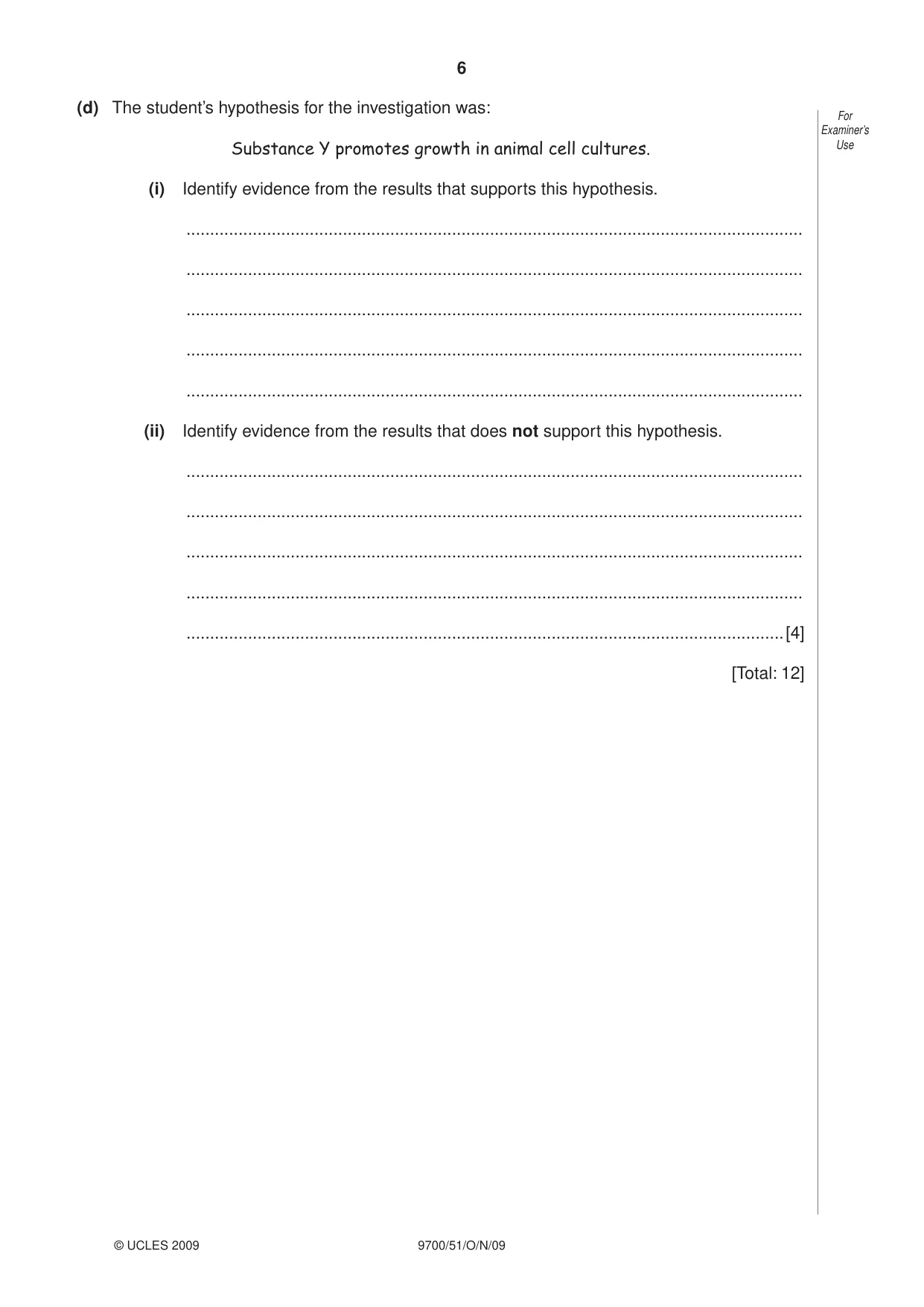 Cambridge A Level Biology 9700 2009 Oct/Nov Paper 5 · Variant 1 question paper, page 6 of 12