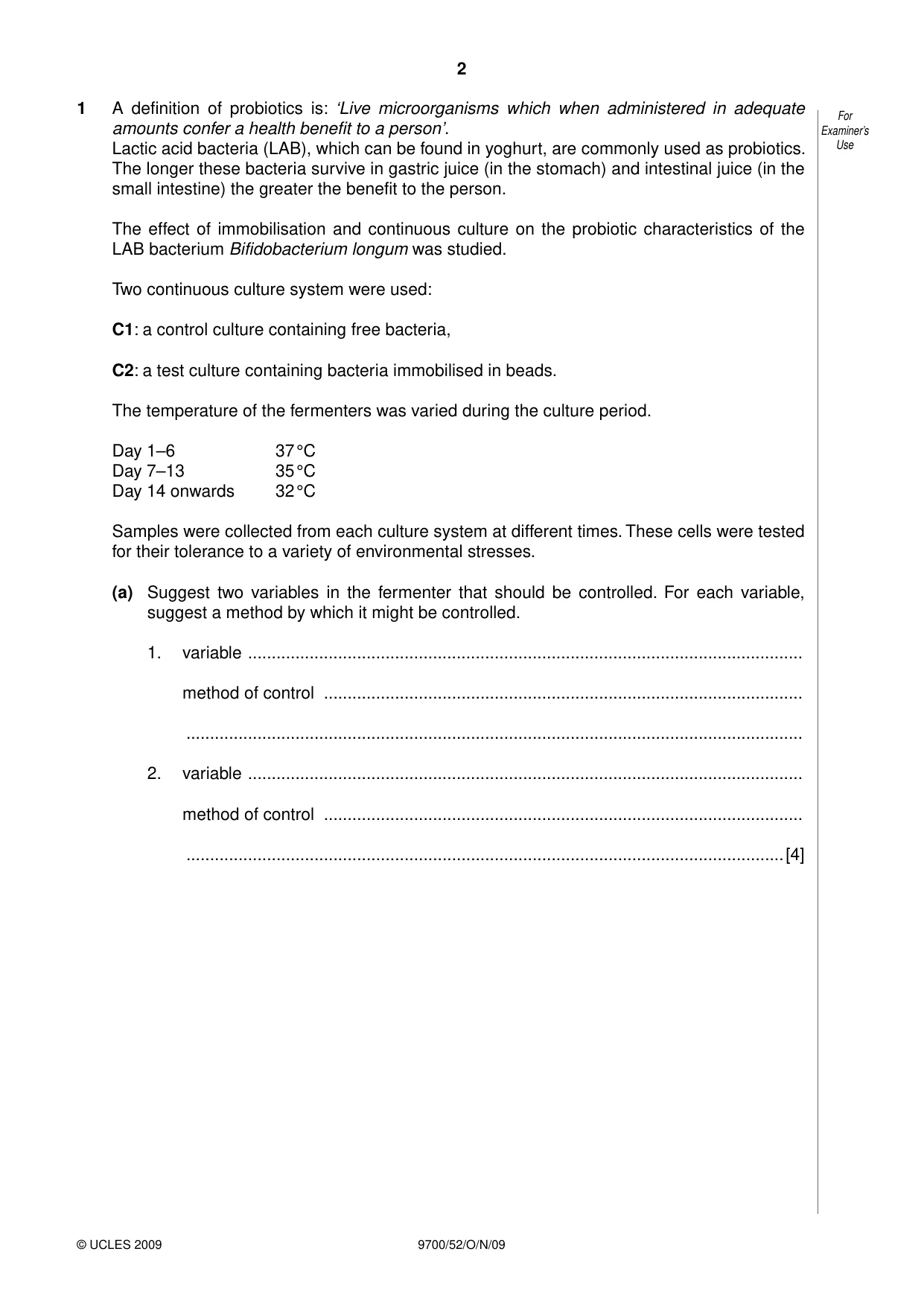Cambridge A Level Biology 9700 2009 Oct/Nov Paper 5 · Variant 2 question paper, page 2 of 8