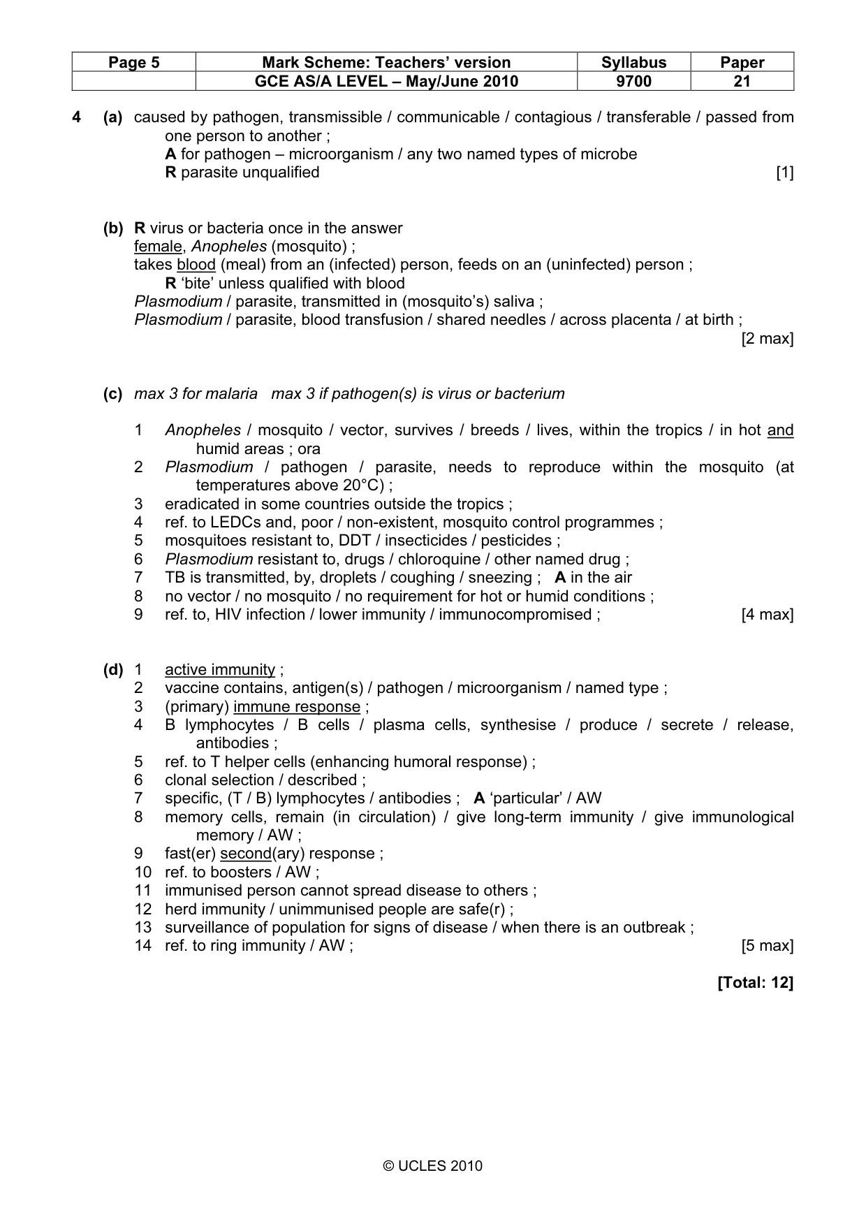 Mark scheme, page 5 of 6