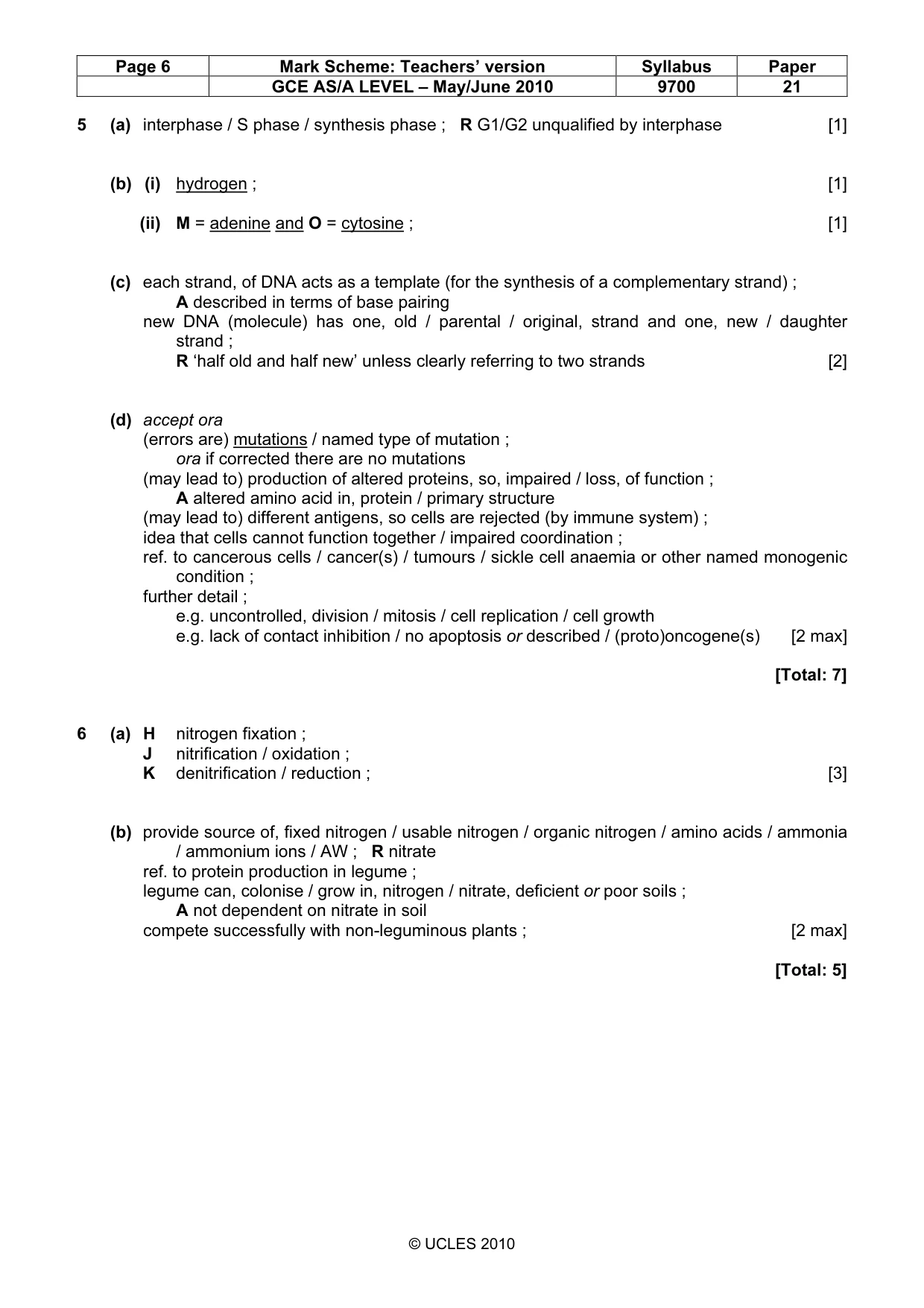 Mark scheme, page 6 of 6