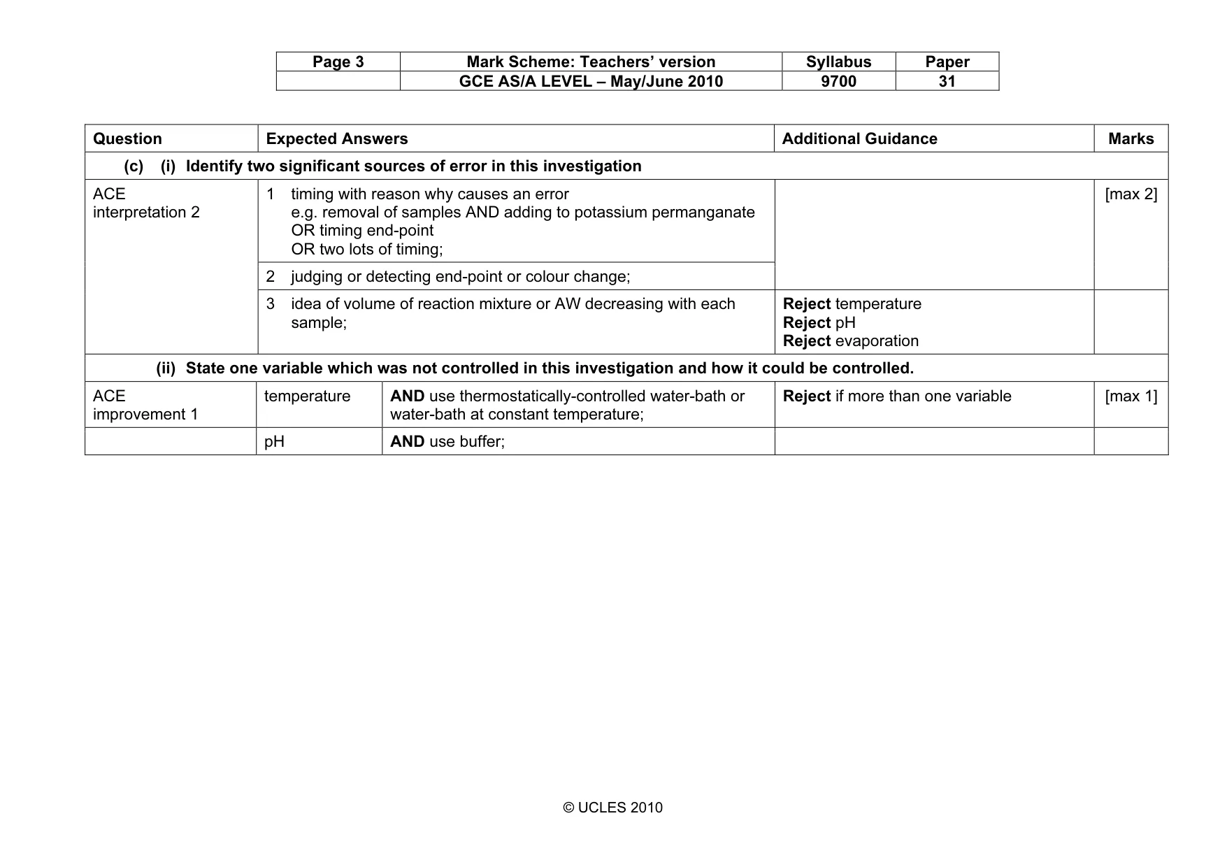 Mark scheme, page 3 of 9
