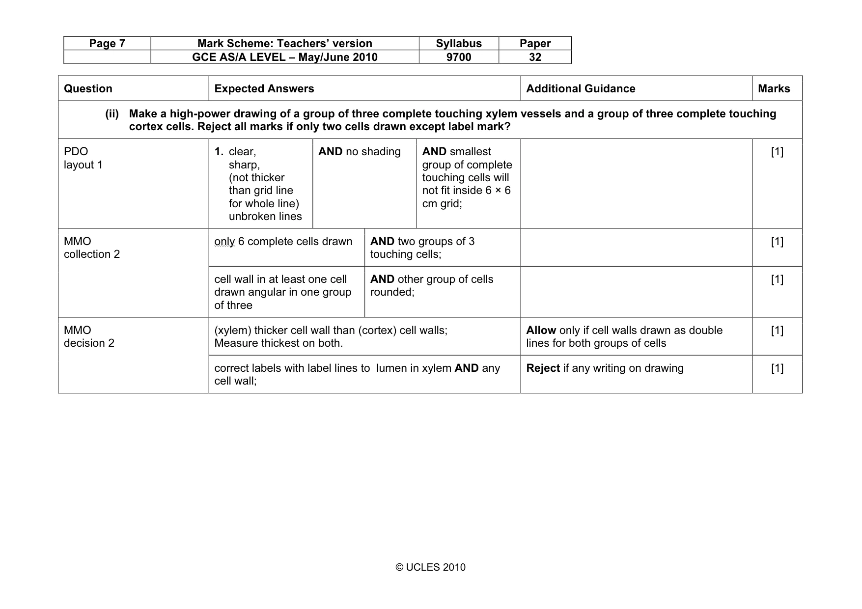 Mark scheme, page 7 of 10