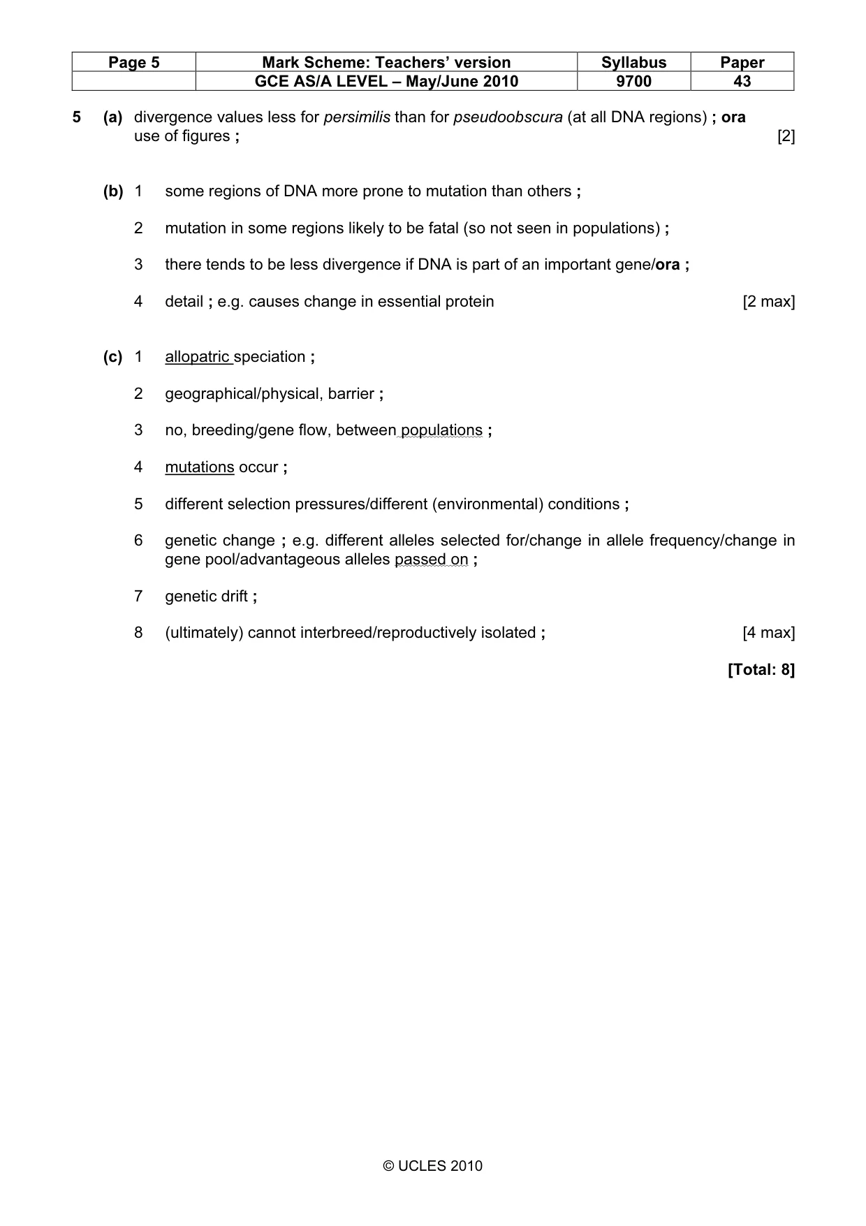 Mark scheme, page 5 of 10