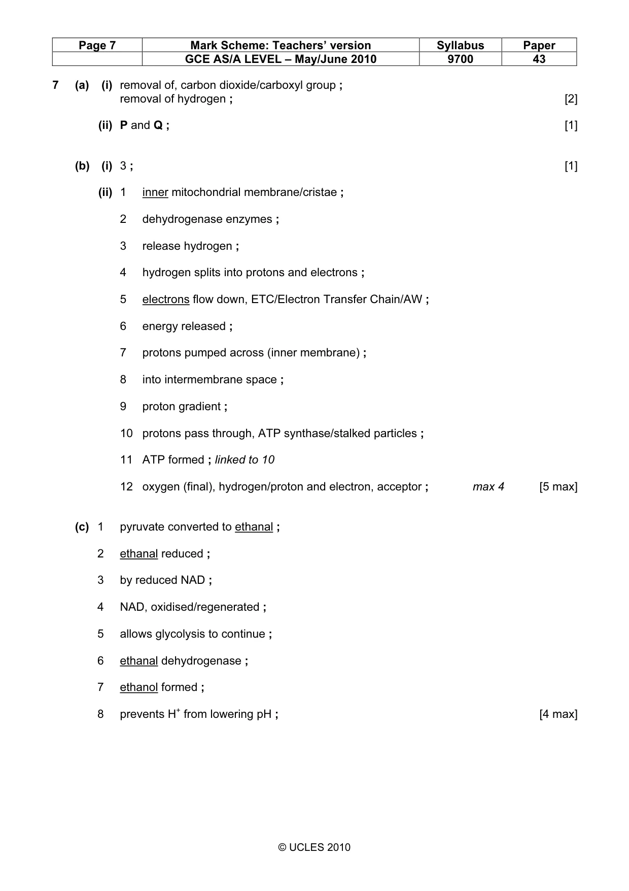 Mark scheme, page 7 of 10