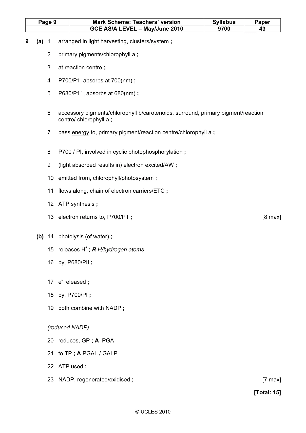 Mark scheme, page 9 of 10