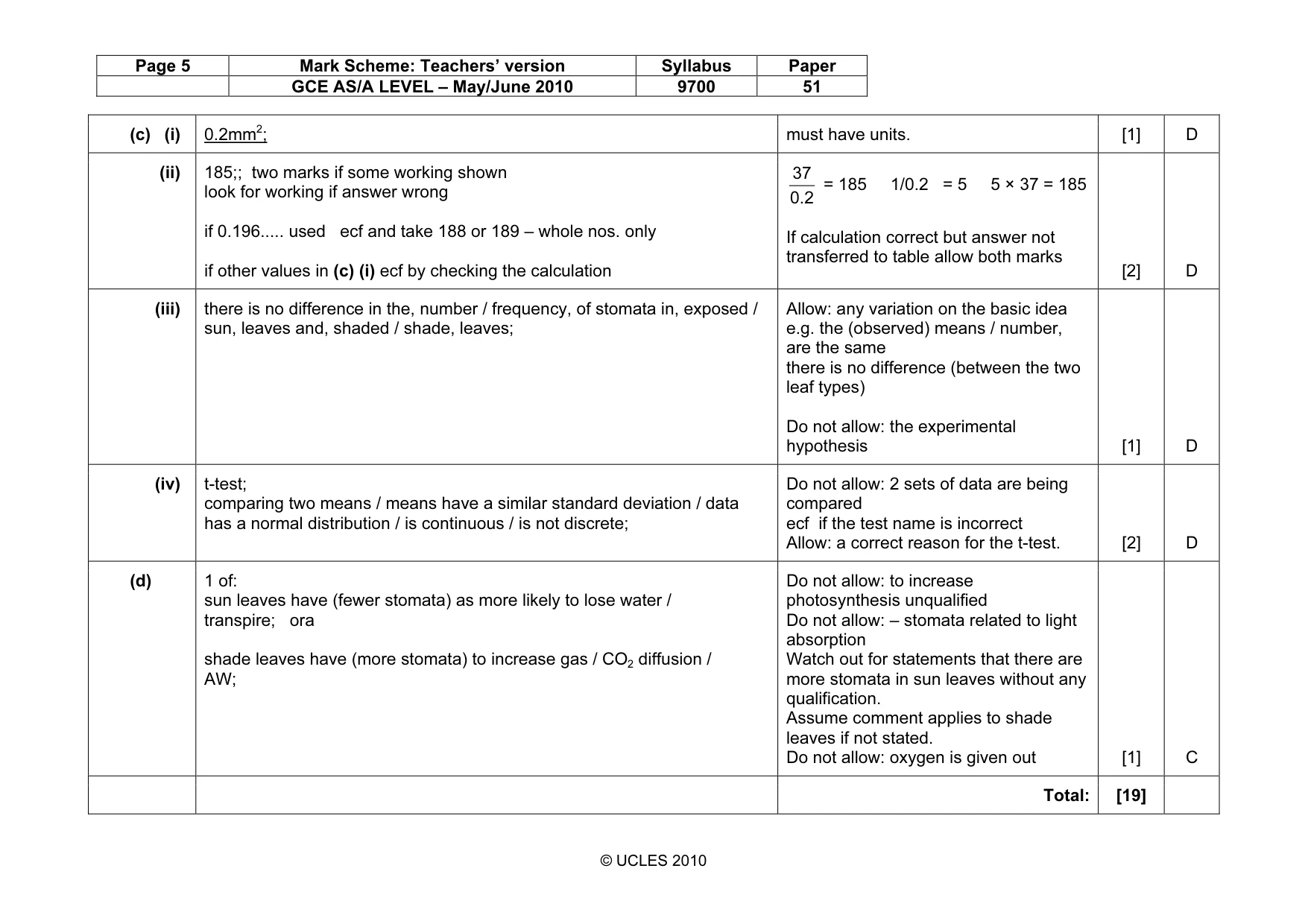 Mark scheme, page 5 of 7